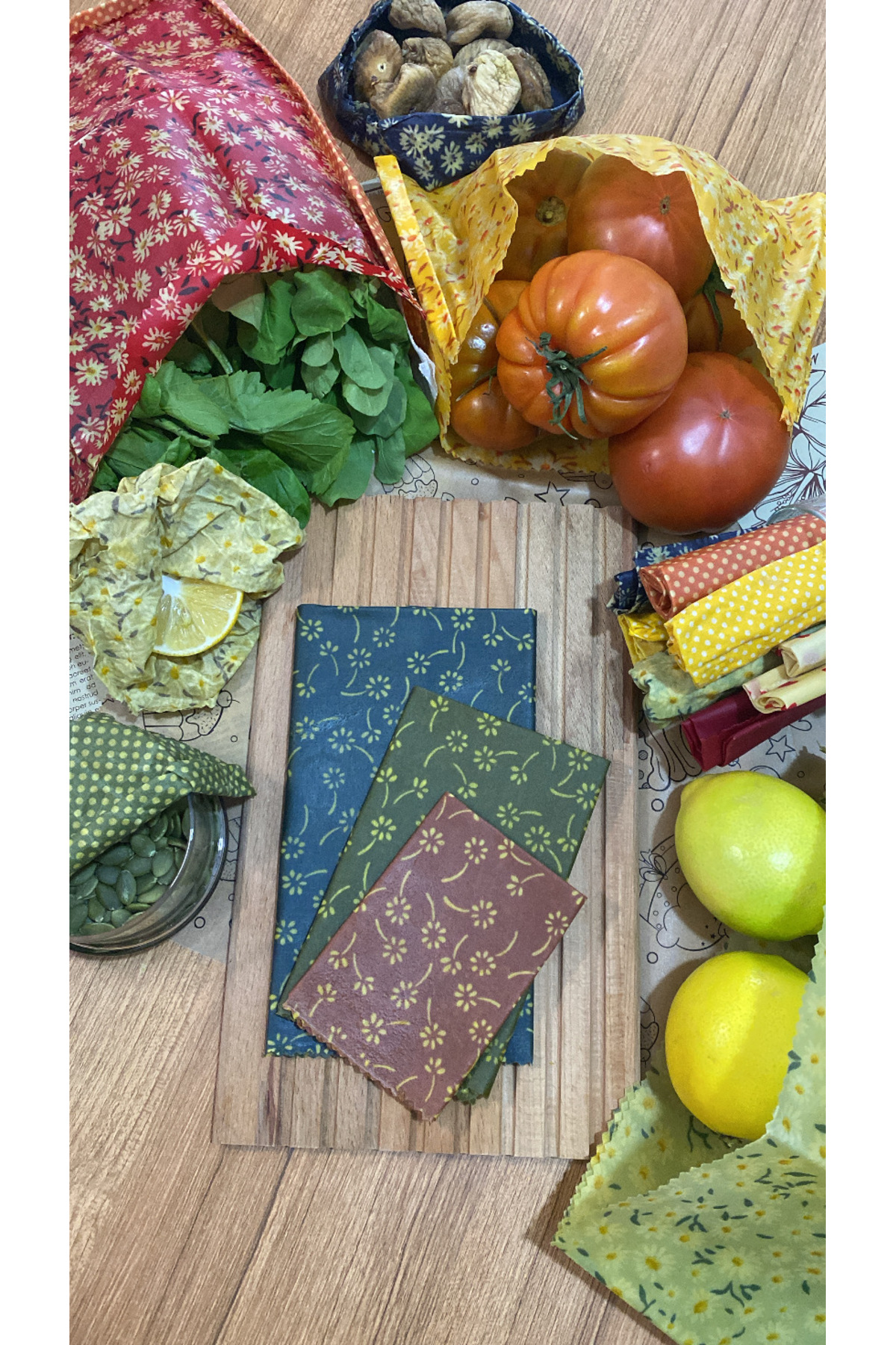 Palm Patterned Fabric Reusable Natural Wax (WAX) Food Storage Cloth 3pcs