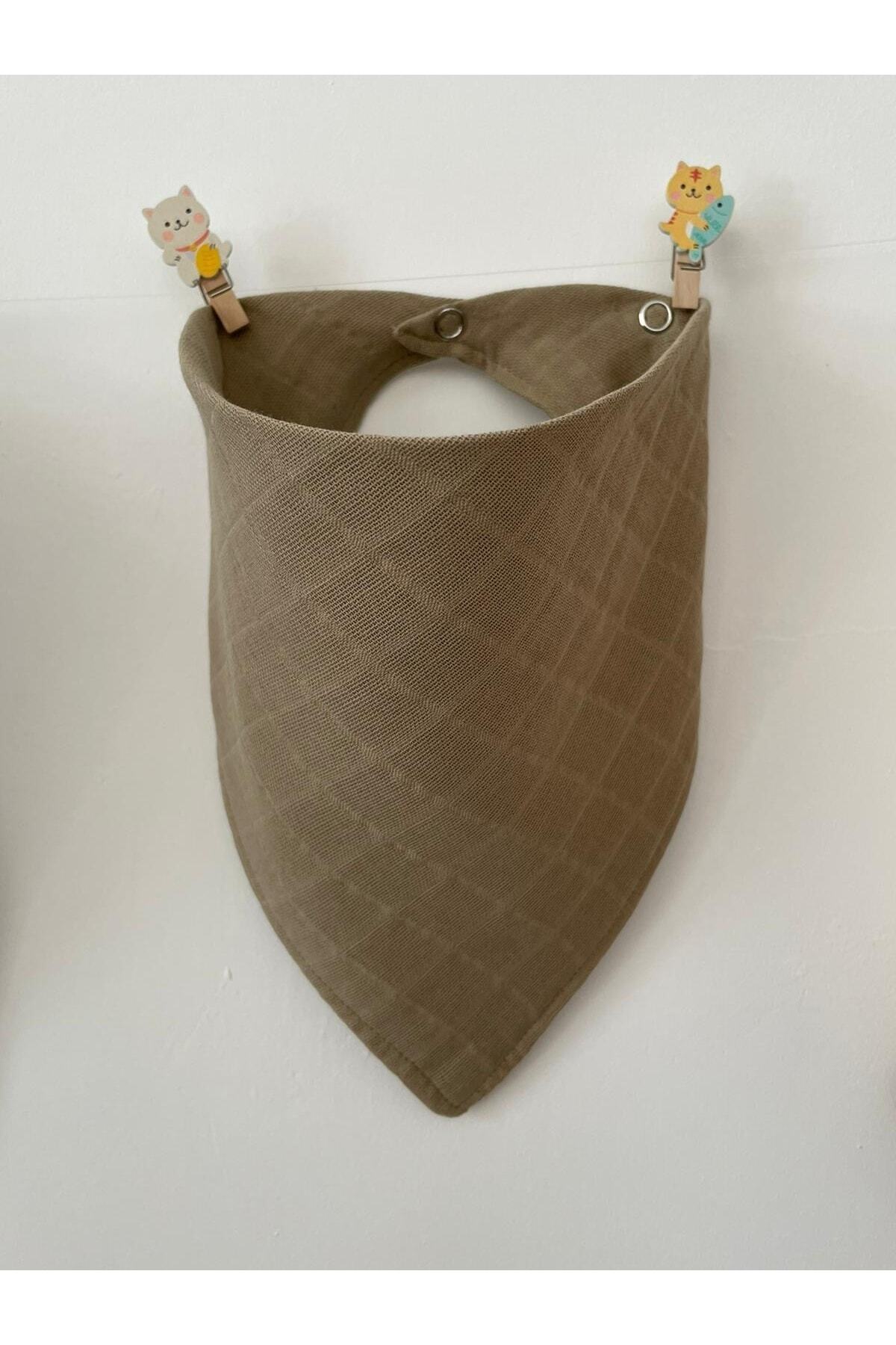 runbaby Müslin Kumaş Çıtçıtlı Bebek Salya Önlük & Fular ( Toprak Rengi ) fotoğrafı 2 (önizleme)