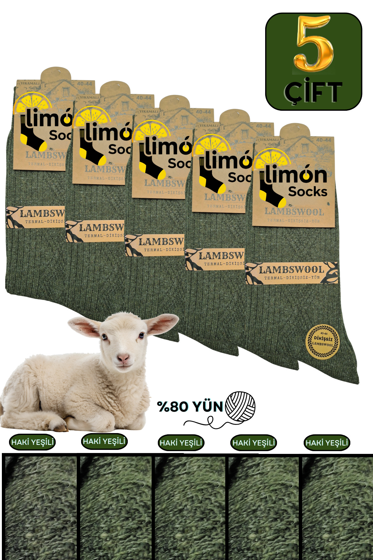 Kışlık Lambswool Yün Çorabı (5 Çift) Kadın ve Erkekler Için Termal Özellikli Kalın Çorap — görsel 3
