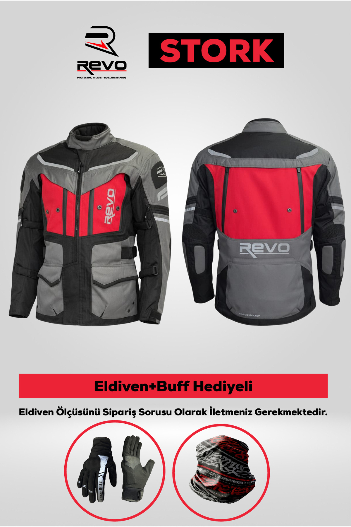 REVO STORK Kırmızı 4 Mevsim Unisex Motosiklet Montu + ELDİVEN VE BUFF HEDİYELİ