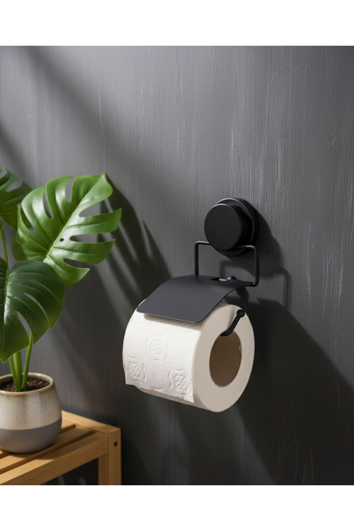 Okyanus Home Magic Fix Sihirli Yapışkan Siyah Kapaklı Tuvalet Kağıtlık