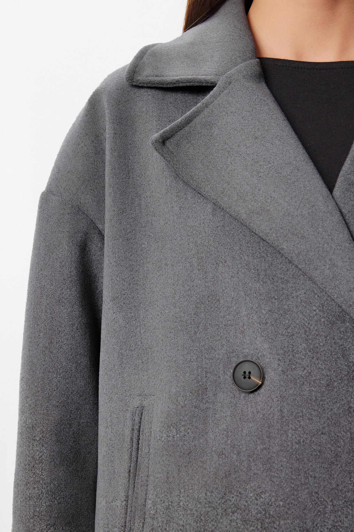 Lovelyİstanbul  Kruvaze Kısa Kaşe Kaban LGP0029 GRİ - Görsel 4