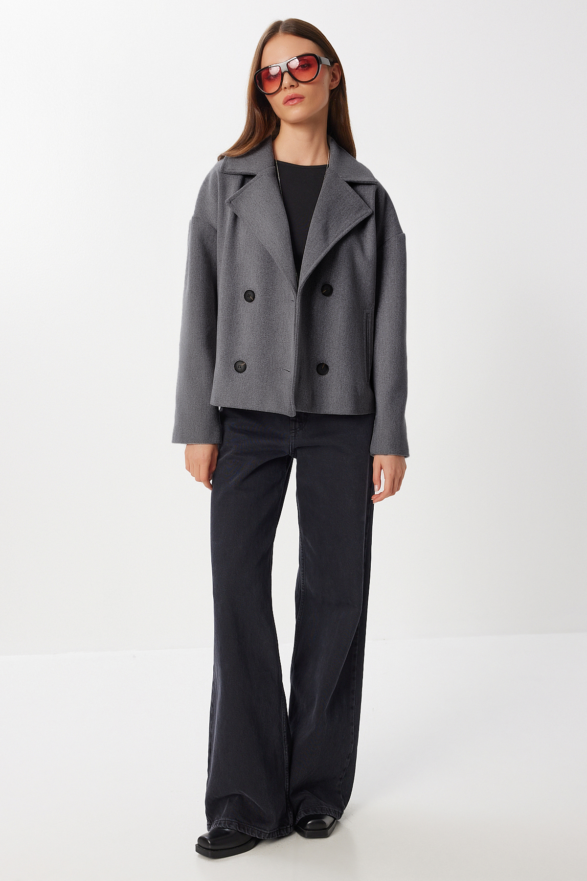 Lovelyİstanbul  Kruvaze Kısa Kaşe Kaban LGP0029 GRİ - Görsel 3