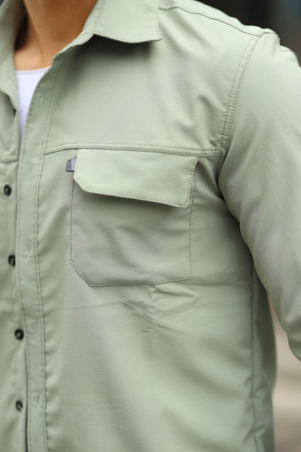 comstar  Erkek Basic Paraşüt Rahat Uzun Kol Bol Yeşil Gömlek - Görsel 2