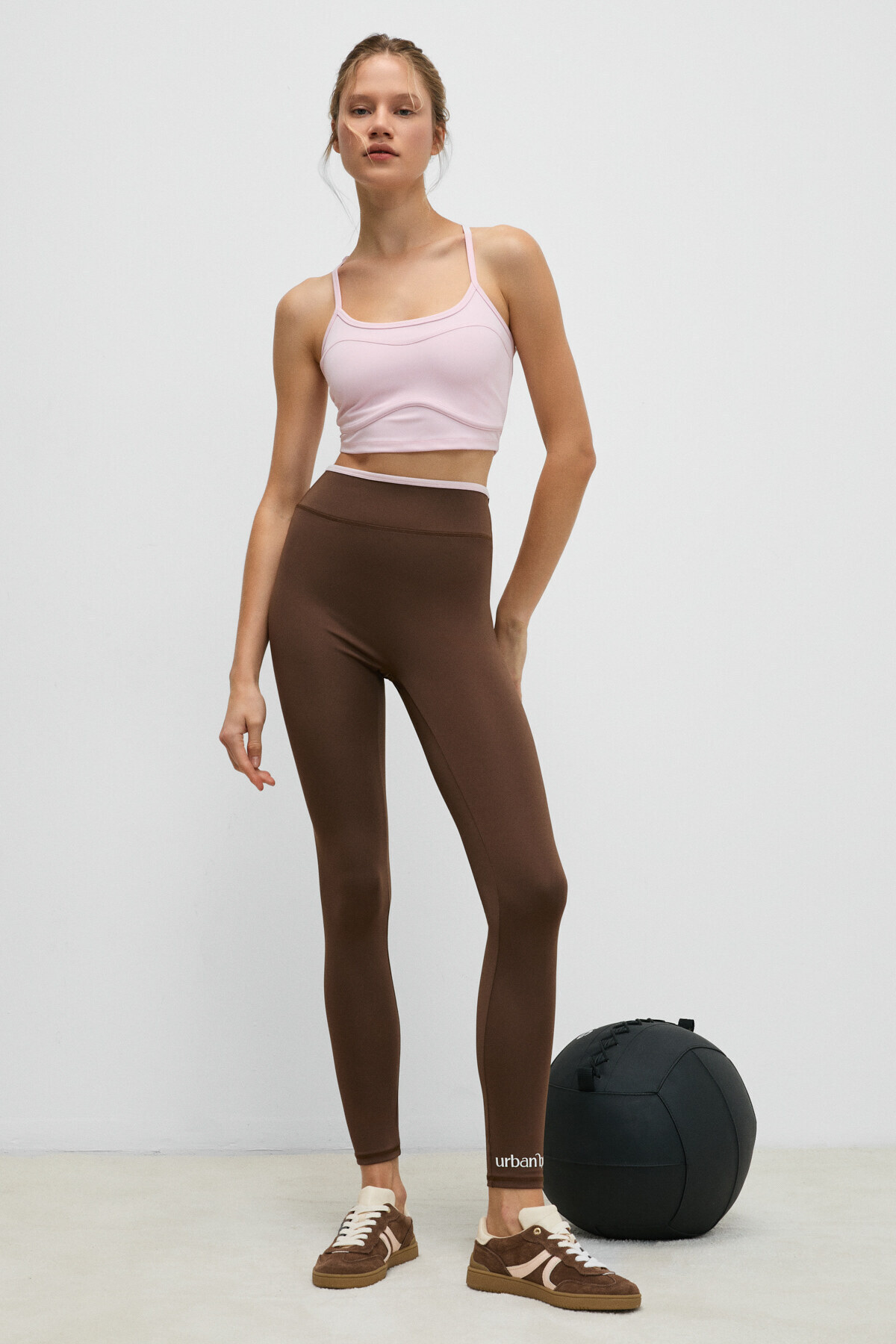 Urban Beat  VELTREN Kadın Esnek Ve Yumuşak Dokulu Kontrast Biyeli Koyu Kahverengi Tayt - Görsel 2