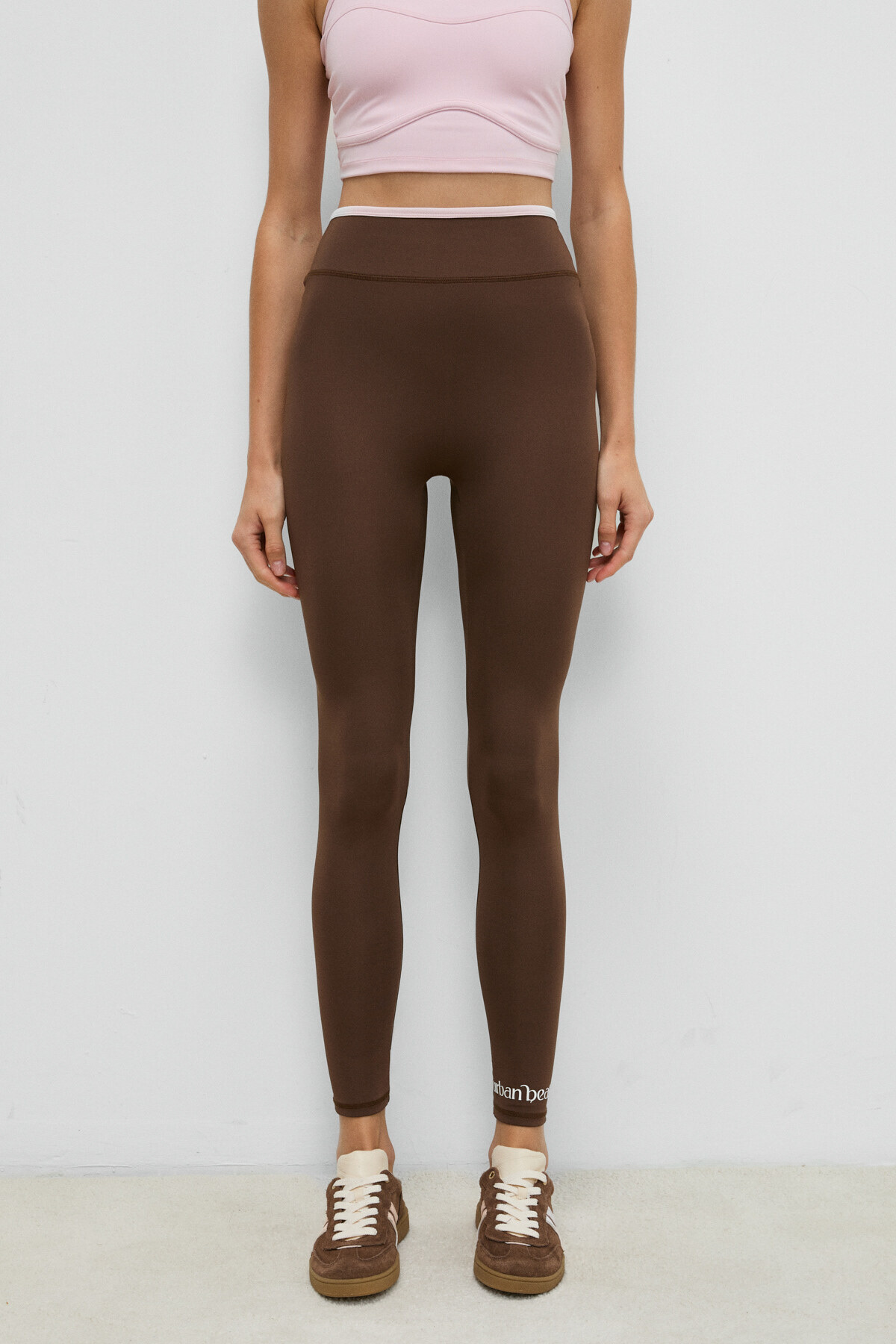 Urban Beat  VELTREN Kadın Esnek Ve Yumuşak Dokulu Kontrast Biyeli Koyu Kahverengi Tayt - Görsel 3