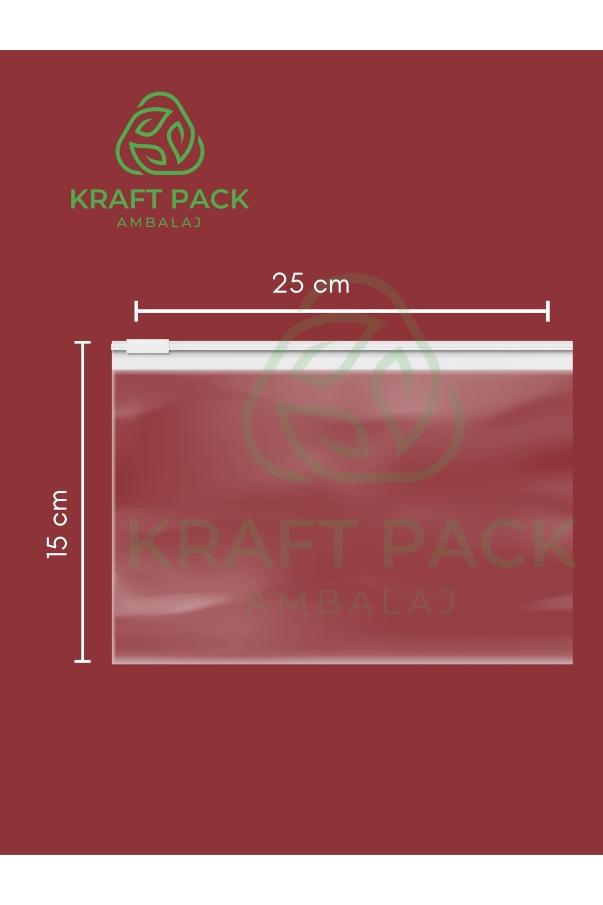 Kraftpack Şeffaf Lamineli , Beyaz Fermuarlı lamineli Kilitli Poşet ,Tekstil Çanta  15x25 Cm -10 Adet