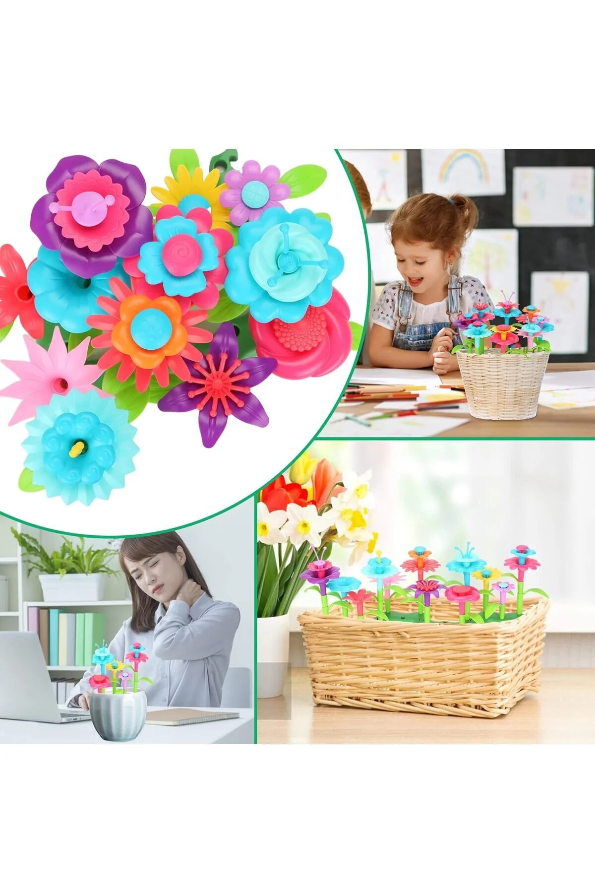 مجموعه ساختنی ۵۲ تکه باغ گل، بلوک‌های پلاگین، اسباب‌بازی مونته سوری، هوش STEM و مهارت‌های عملی هدیه