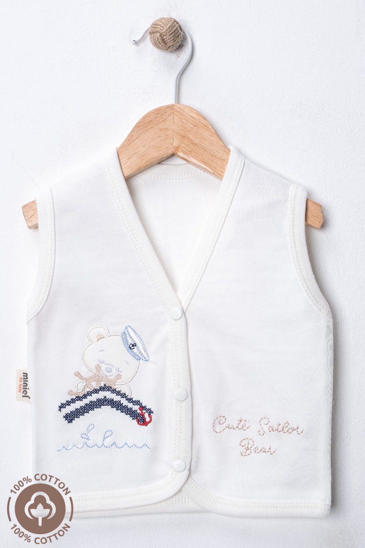 Miniel Erkek Bebek Kaptan Ayıcık Nakışlı Organik Pamuklu 3-6-9 Ay 2li Penye Bebek Yelek - Mavi fotoğrafı 5 (önizleme)