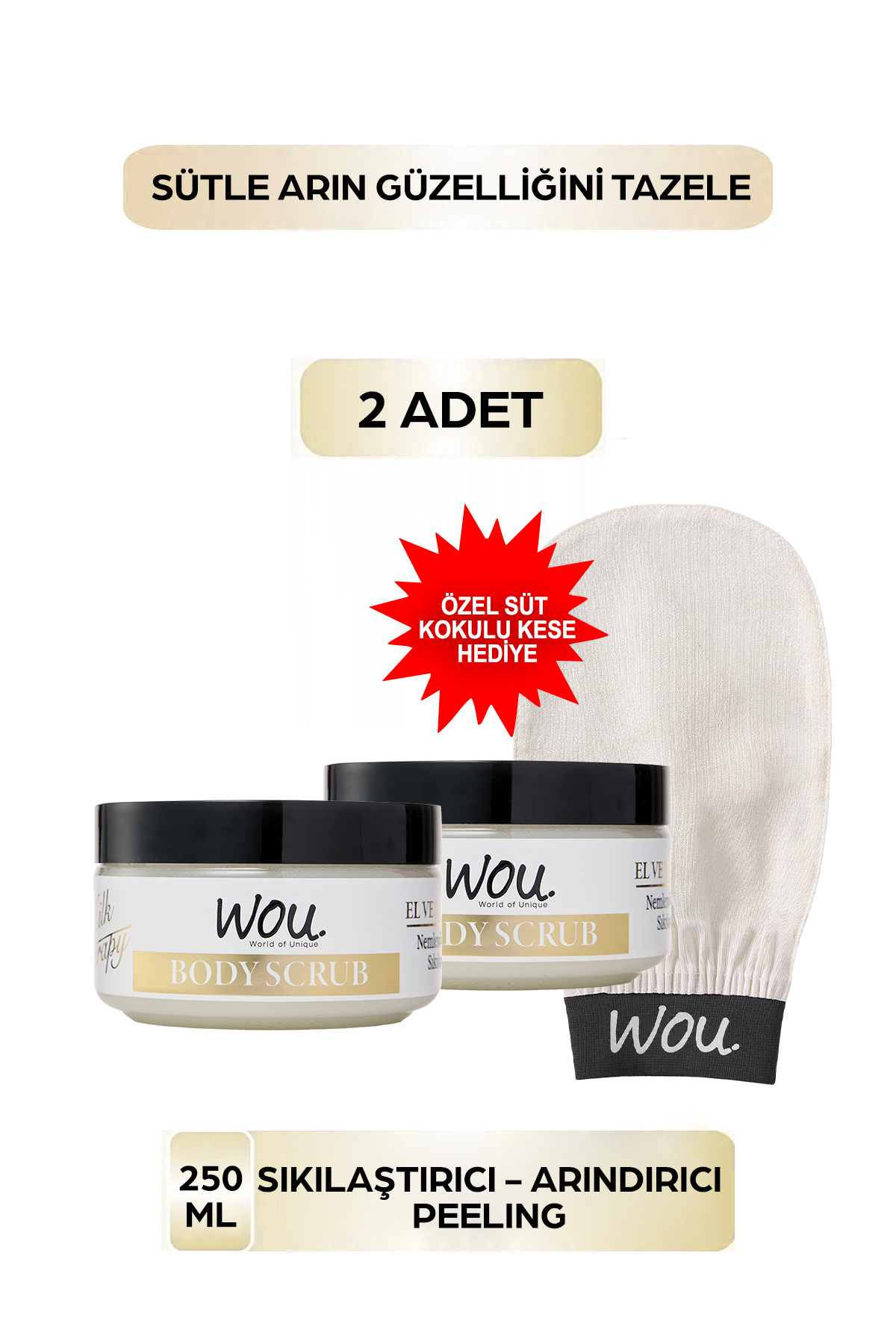 WOU World of Unique 2li Milk Therapy Body Scrub 250Ml Peeling Özel Süt Kokulu Kese — 8683348005238-1