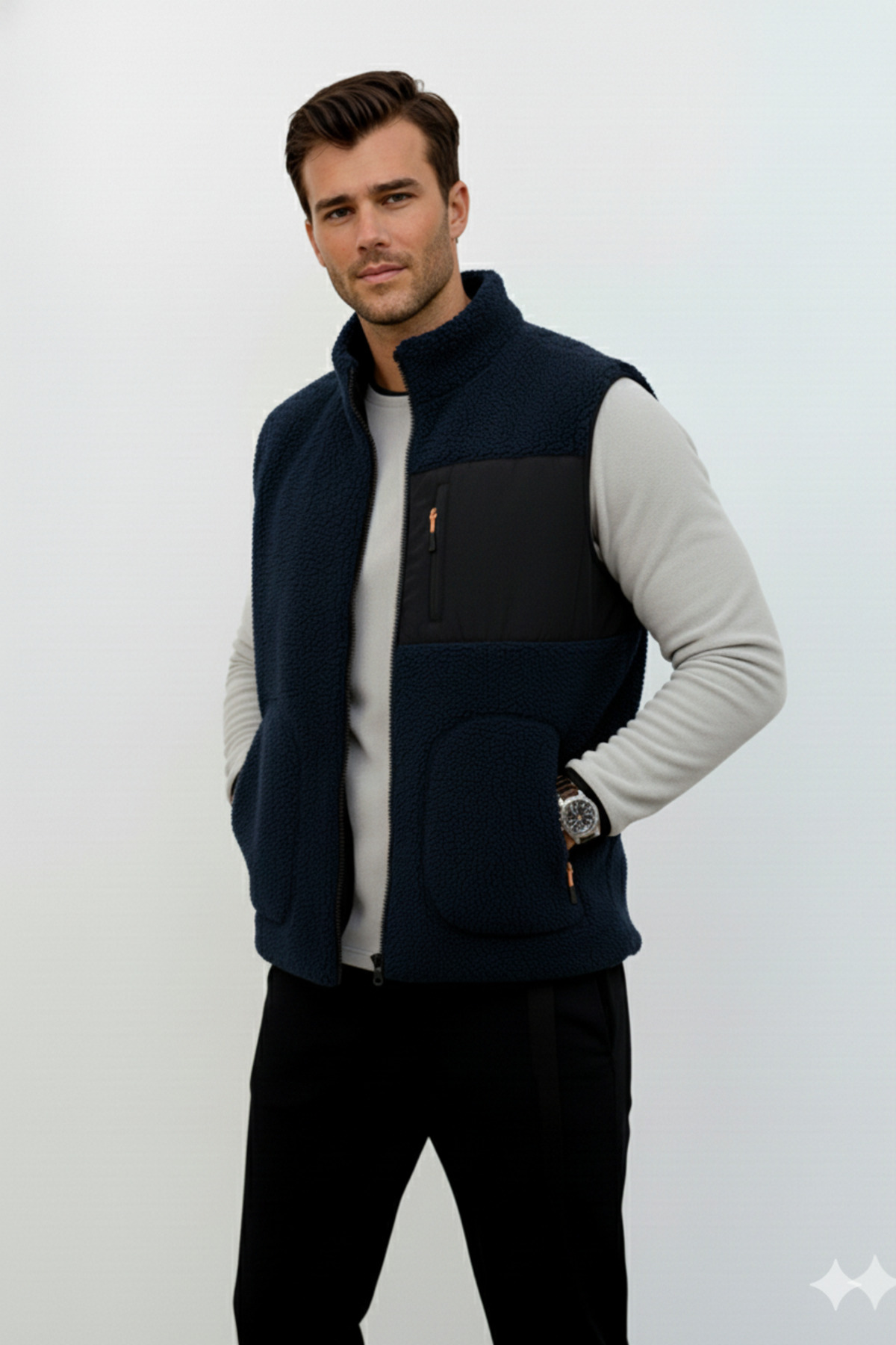 OXVİN Softshell Peluş Yelek Yünlü Kuzu Welsoft Kemik Fermuarlı Cepli Detaylı (Tam Beden) görsel 2