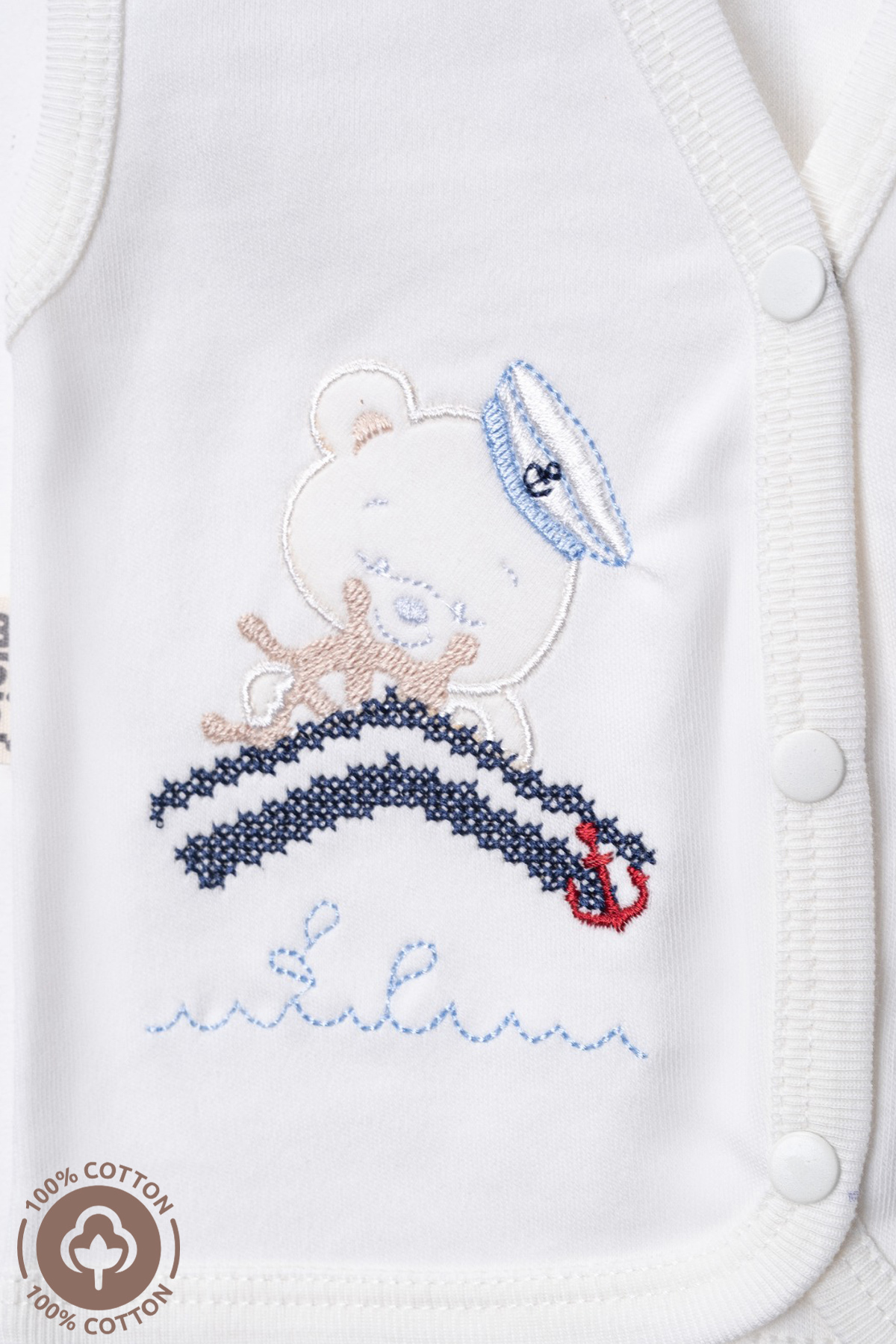 Miniel Erkek Bebek Kaptan Ayıcık Nakışlı Organik Pamuklu 3-6-9 Ay 2li Penye Bebek Yelek - Mavi fotoğrafı 6 (önizleme)