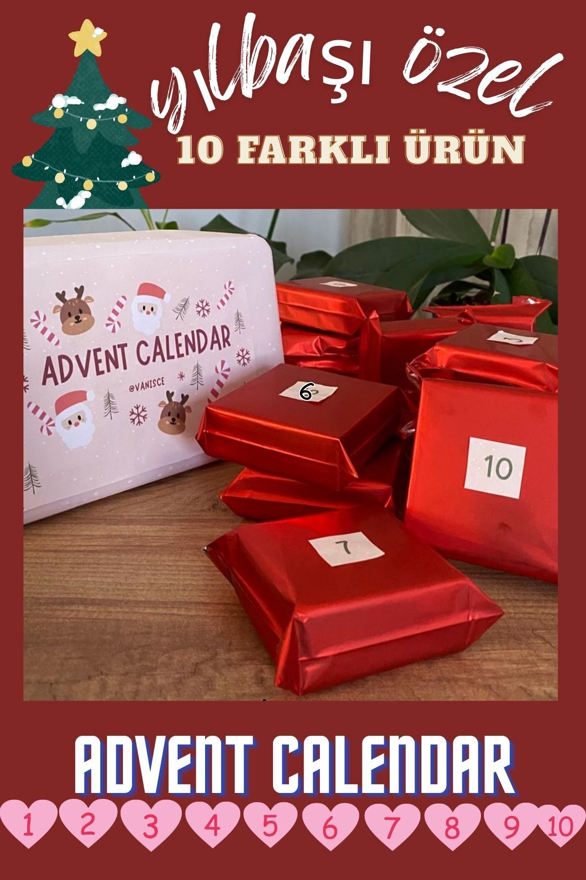 VANİSCE Advent Calendar Yılbaşı Özel 10'lu Takı Hediye Seti 10 Gün