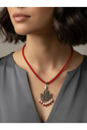 AYDOTA Kırmızı Mercan incili Sultan Kolye