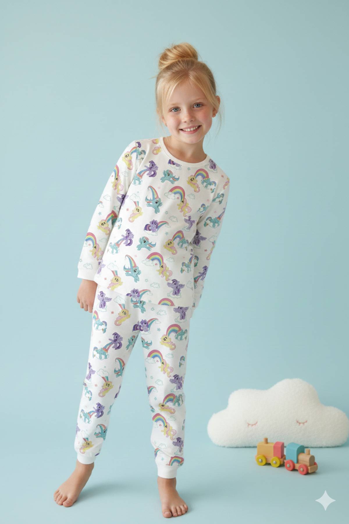 ROSAMİNA Kız Çocuk %100 Pamuklu Unicorn Desen Pijama Takımı fotoğrafı 3 (önizleme)