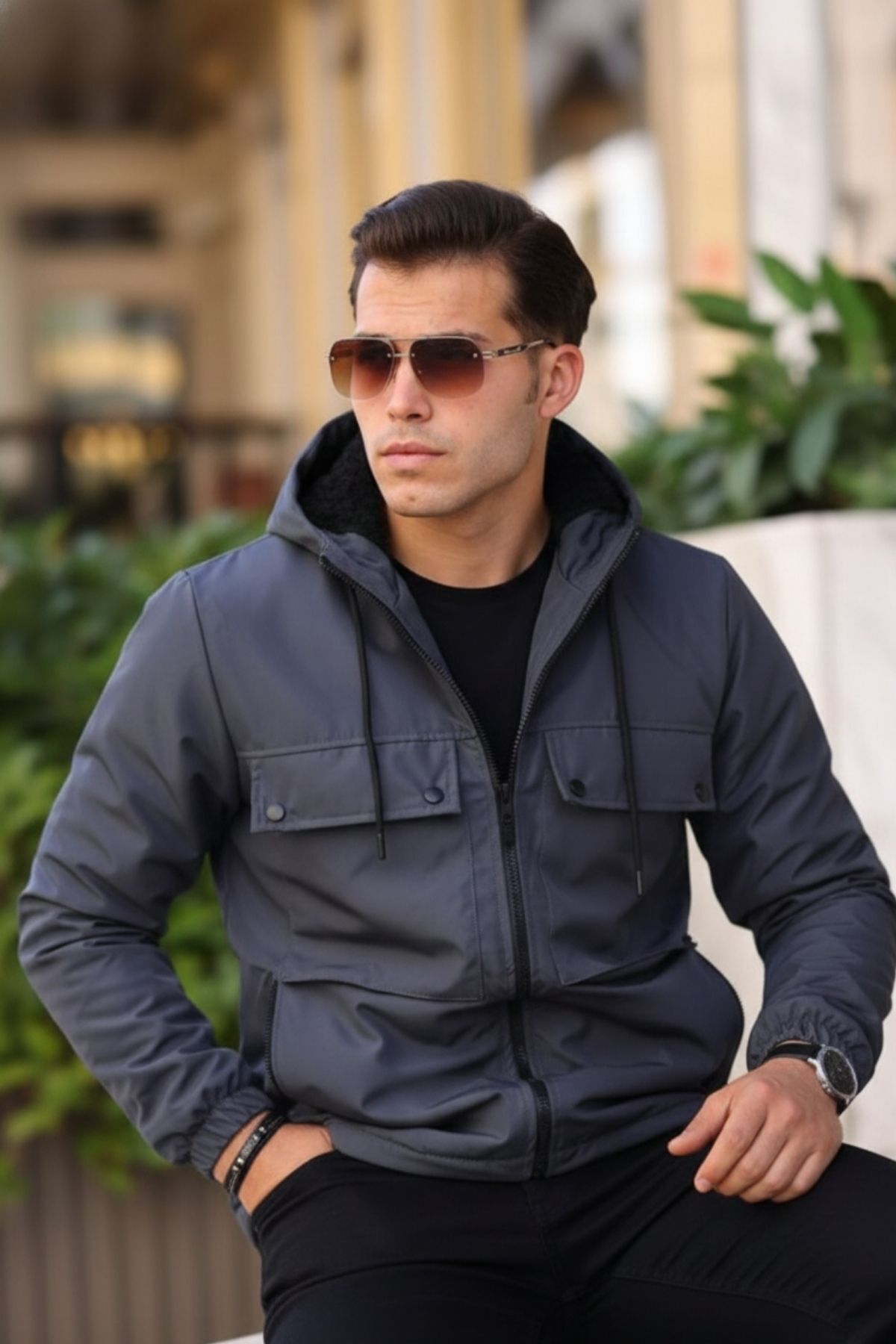 comstar  Erkek Içi Kürklü Suya Dayanıklı Körük Cep Kapüşonlu Cepli Yağmurluk - Görsel 2