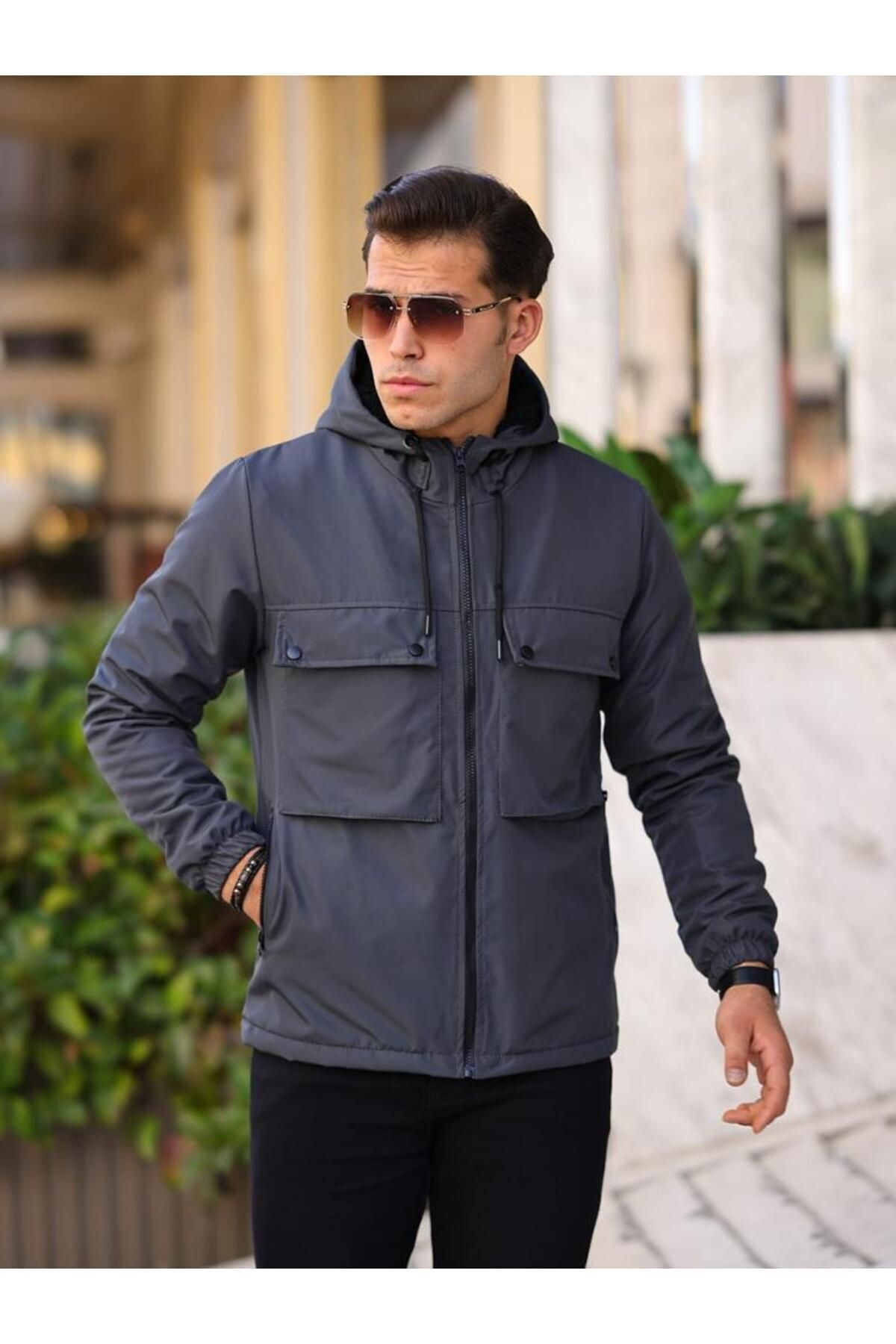 comstar  Erkek Içi Kürklü Suya Dayanıklı Körük Cep Kapüşonlu Cepli Yağmurluk - Görsel 6