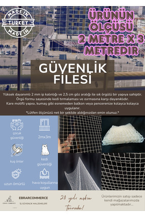 Vural Balkon Filesi 2m x 3 Metre Kalın Ve Sık Dokunmuş Kedi Çocuk Filesi