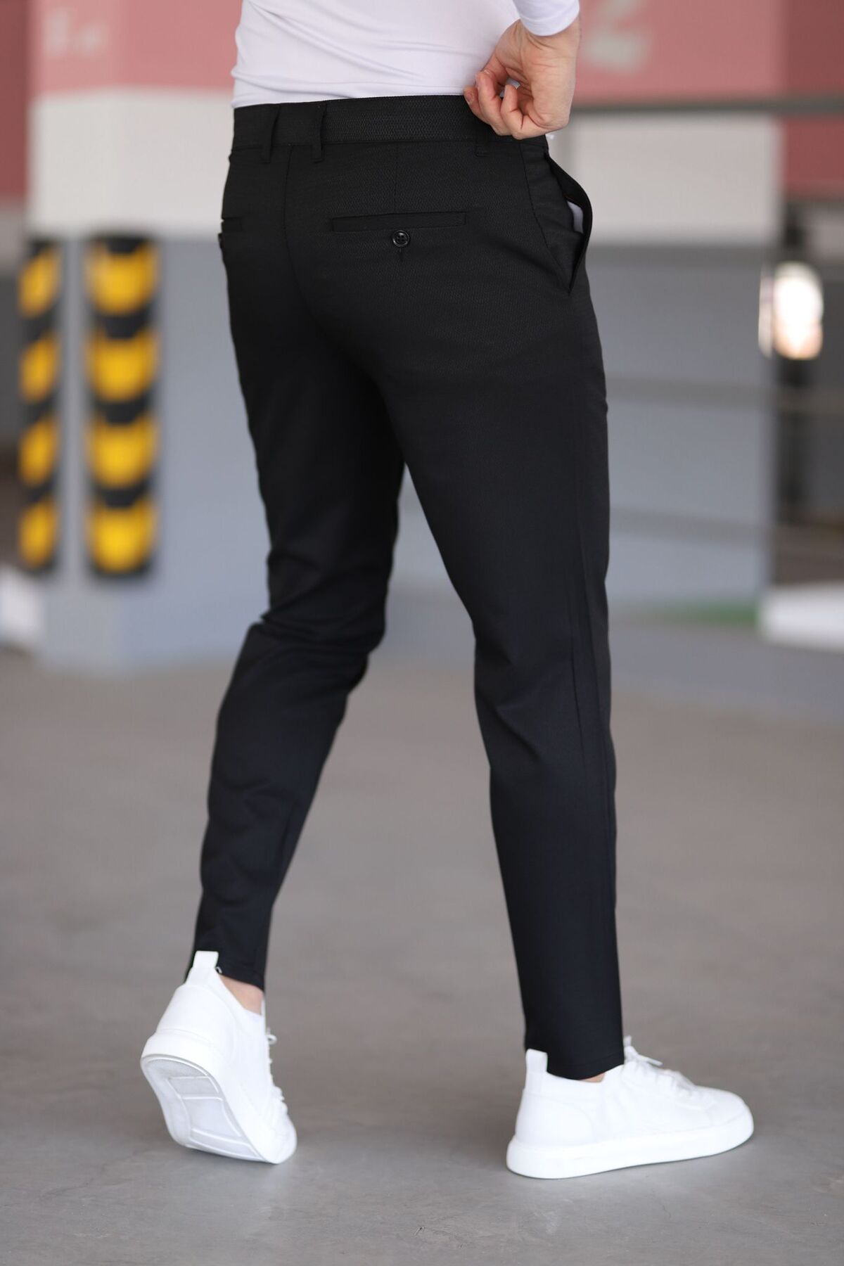 DOPPİO'N DENİM  Erkek Siyah Slim Fit Esnek Likralı Keten Pantolon - Görsel 4