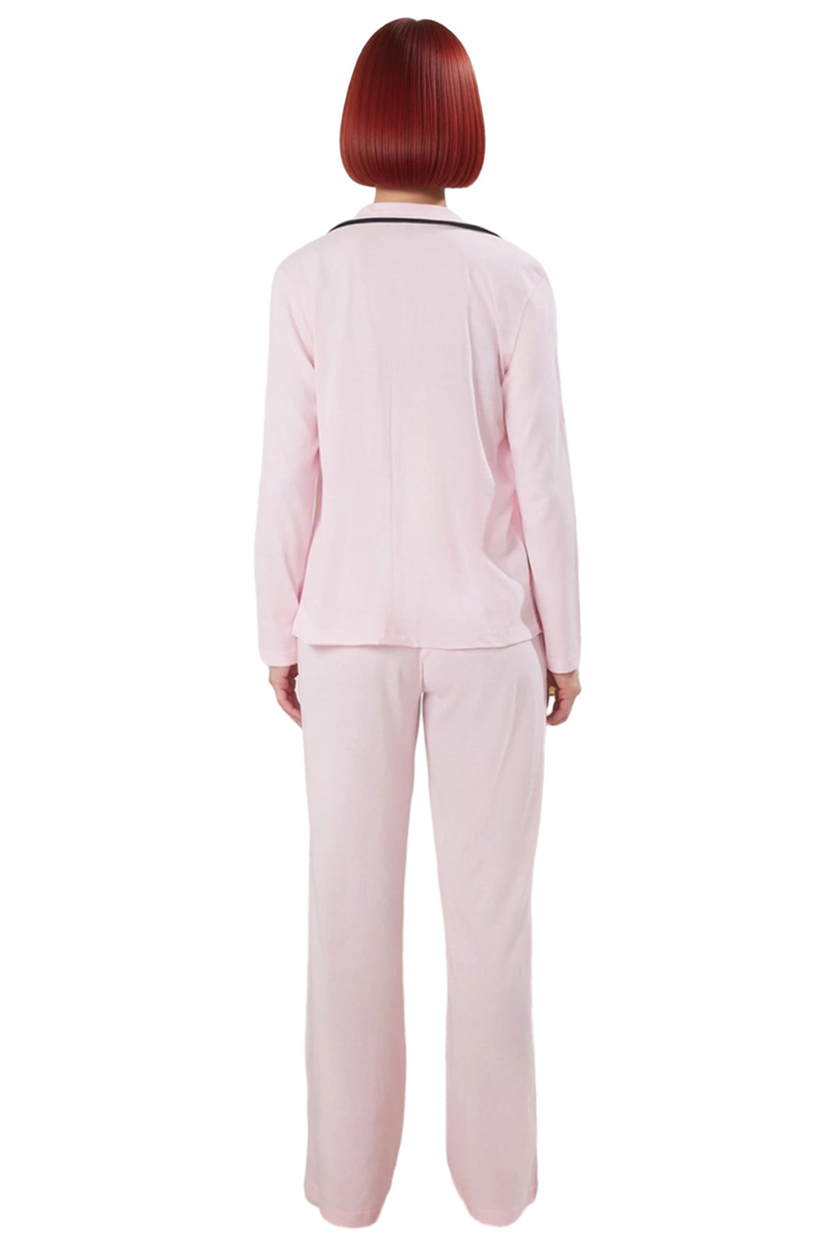 Kadın Pamuklu Örme Pijama Takımı Uzun Kollu Regular Kalıp Boru Paça Ev Giyim Trend Tasarım