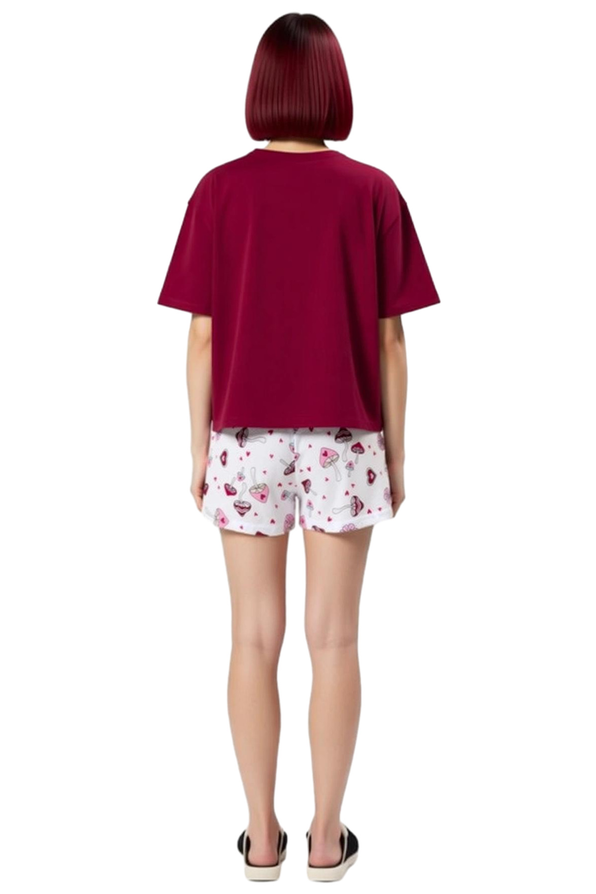 Kadın Kısa Kollu Bisiklet Yaka Pamuklu Pijama Takımı Şık Görünüm Mükemmel Uyum Modern Stil
