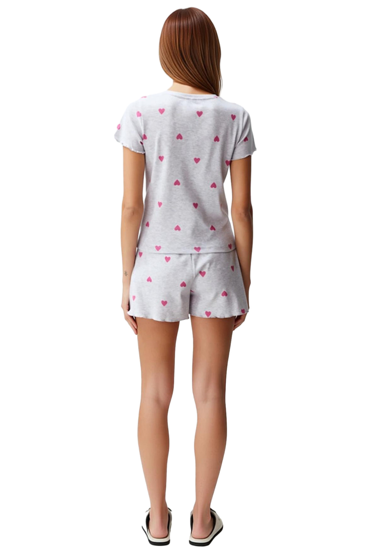 Kadın Kalpli Pijama Takımı Kısa Kollu Regular Kalıp Yazlık Rahat Özenle Seçilmiş