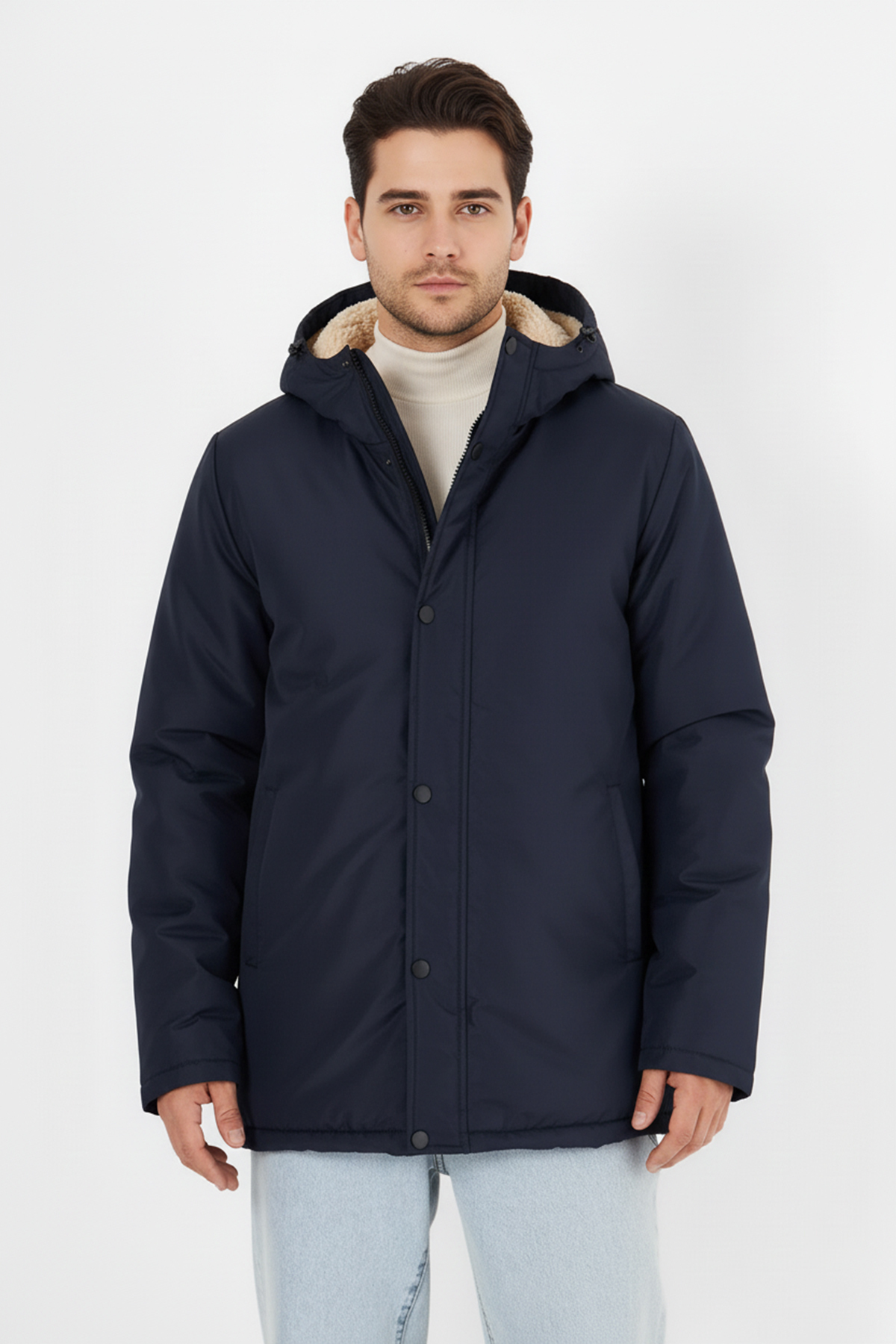 D1fference  Erkek Kışlık Parka Sıcak Tutan Dolgu İçi Kürklü Su İtici Rüzgar Geçirmez Kapüşonlu Parka Mont - Görsel 4