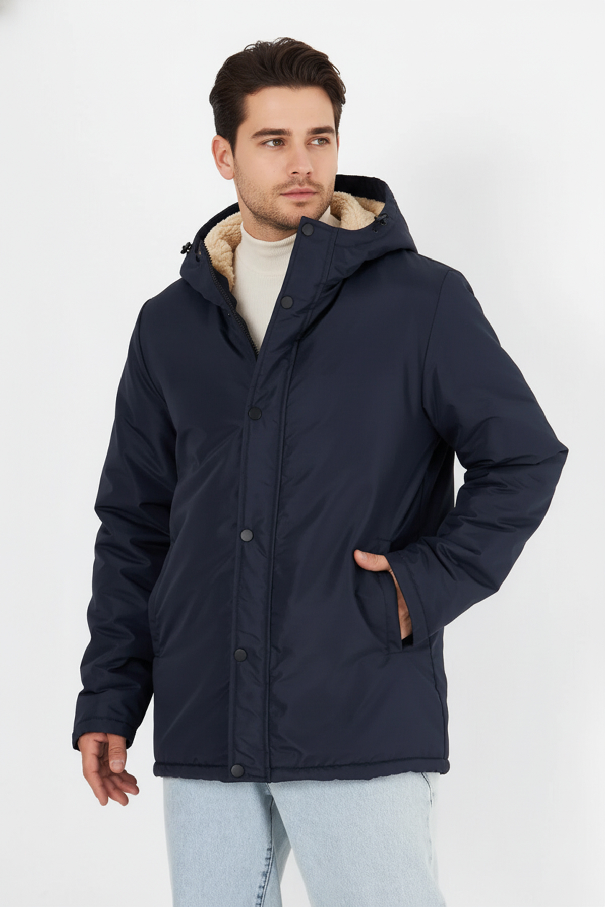 D1fference  Erkek Kışlık Parka Sıcak Tutan Dolgu İçi Kürklü Su İtici Rüzgar Geçirmez Kapüşonlu Parka Mont - Görsel 3