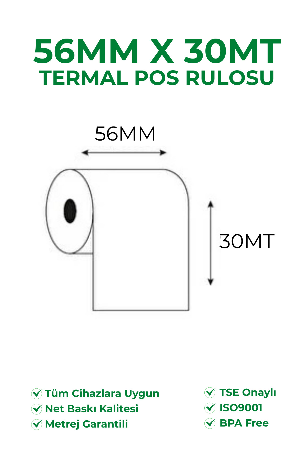 رول ترمال 56x30 یک بسته 10 عددی رولوکاشا POS BPA Free TSE دارای خط پایان