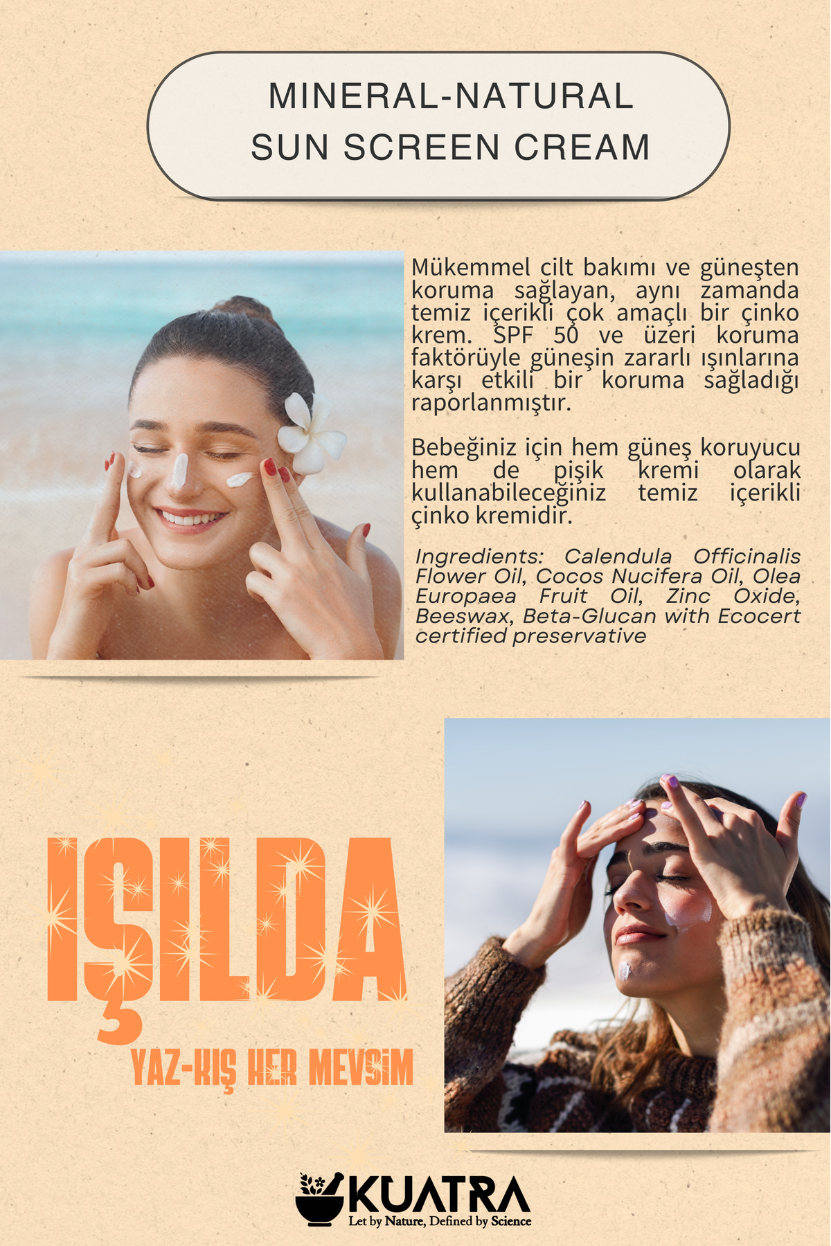 Kuatra Spf 50 Doğal-mineral Güneş Koruyucu Krem Bebek-çocuk-yetişkin Doğal Güneş Koruyucuyu fotoğrafı 4 (önizleme)
