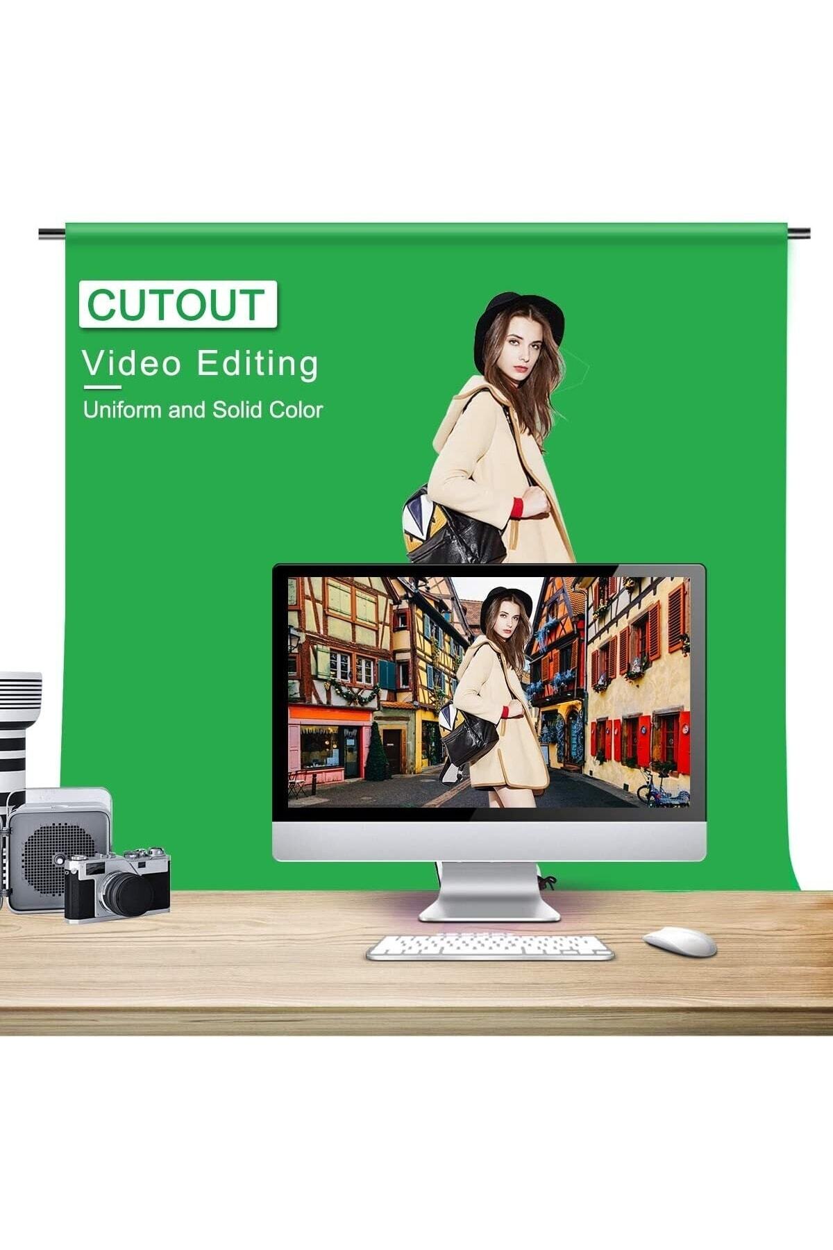 Green Screen Greenbox Yeşil Fon Perde (1.5x2 M) + Tek Ayaklı Fon Standı + 5 Mandal