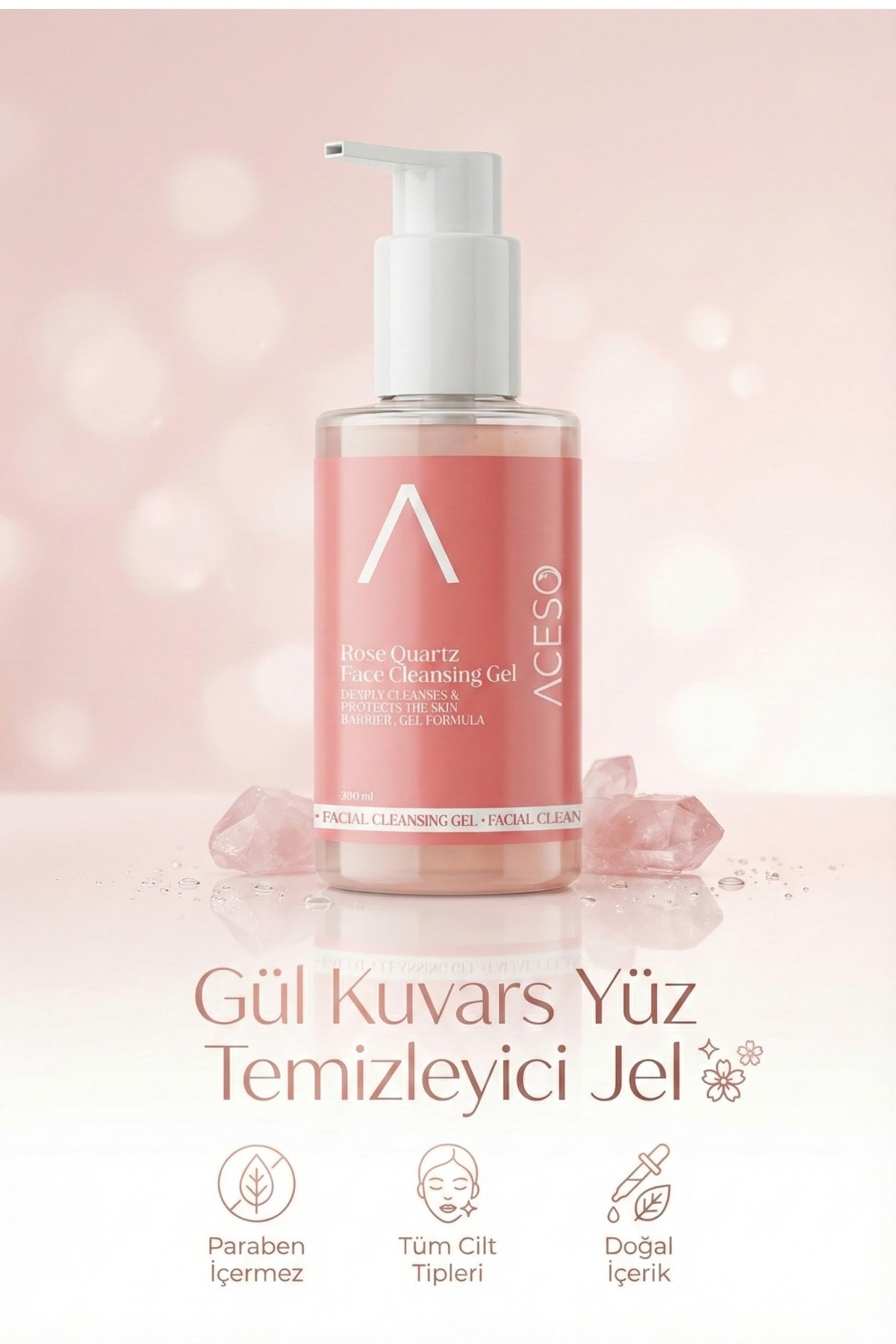 Gül Kuvars Yüz Temizleme Jeli 200 ml | Tüm Cilt Tipleri — yüz temizleyici jel — تصویر 3 از 6