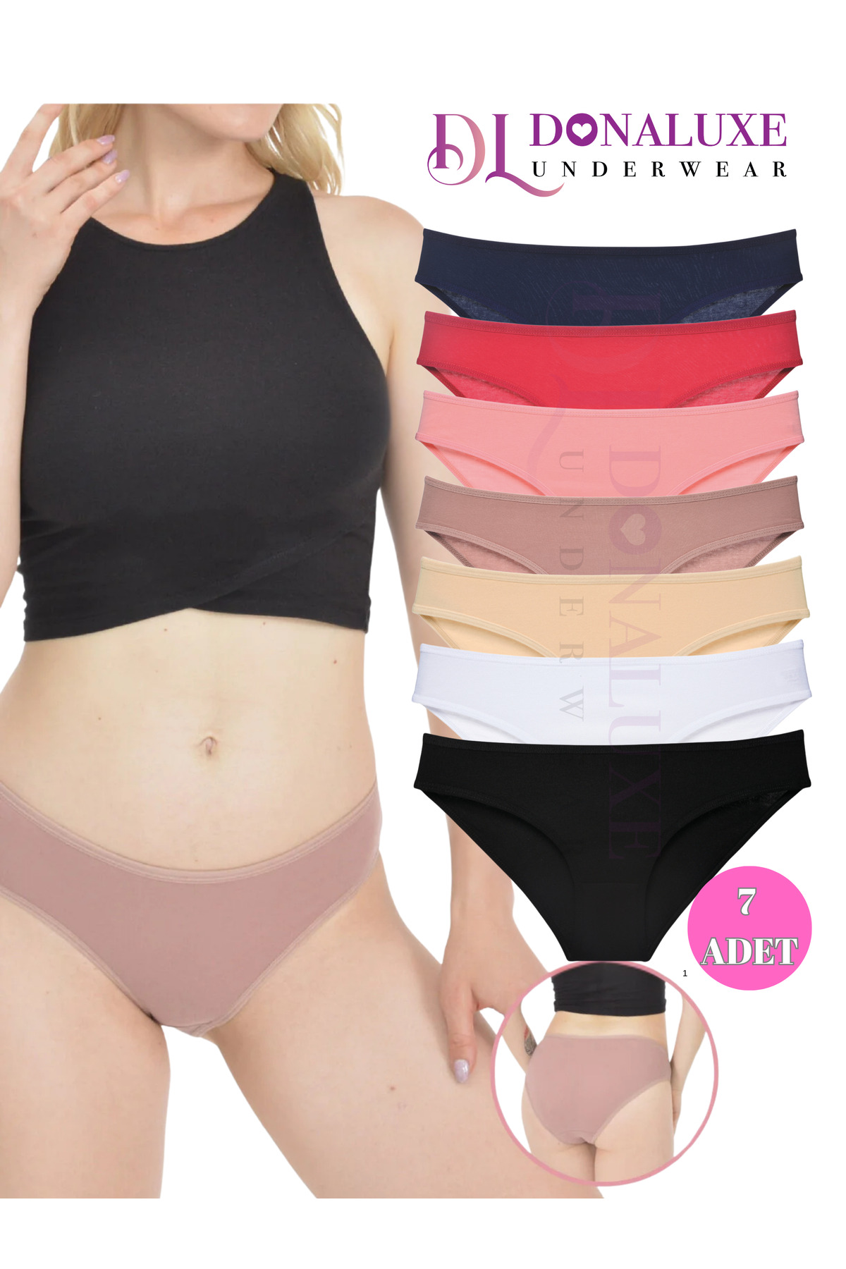 Women's Slip Briefs, Black White Claret Red Salmon Mink Gray Bikini Briefs, Cotton Soft Fabric 7pcs