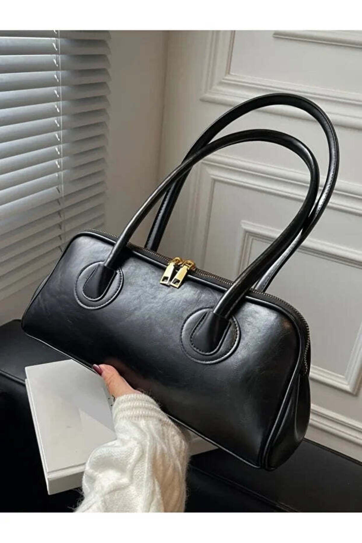 Siyah Meva Çift Fermuarlı Siyah Baget El Ve Kol Kadın Çantası görünüm 4