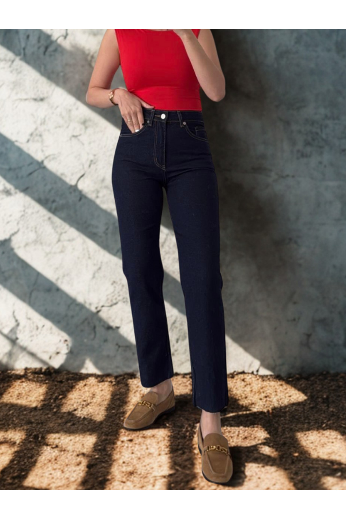 BEES JEANS  Julia Kadın Koyu Mavi Mom Boy Fit Straight Jean - Görsel 2