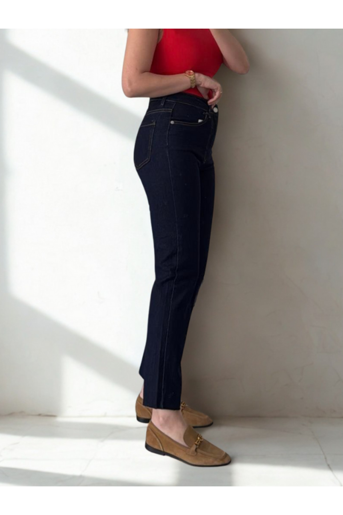 BEES JEANS  Julia Kadın Koyu Mavi Mom Boy Fit Straight Jean - Görsel 5
