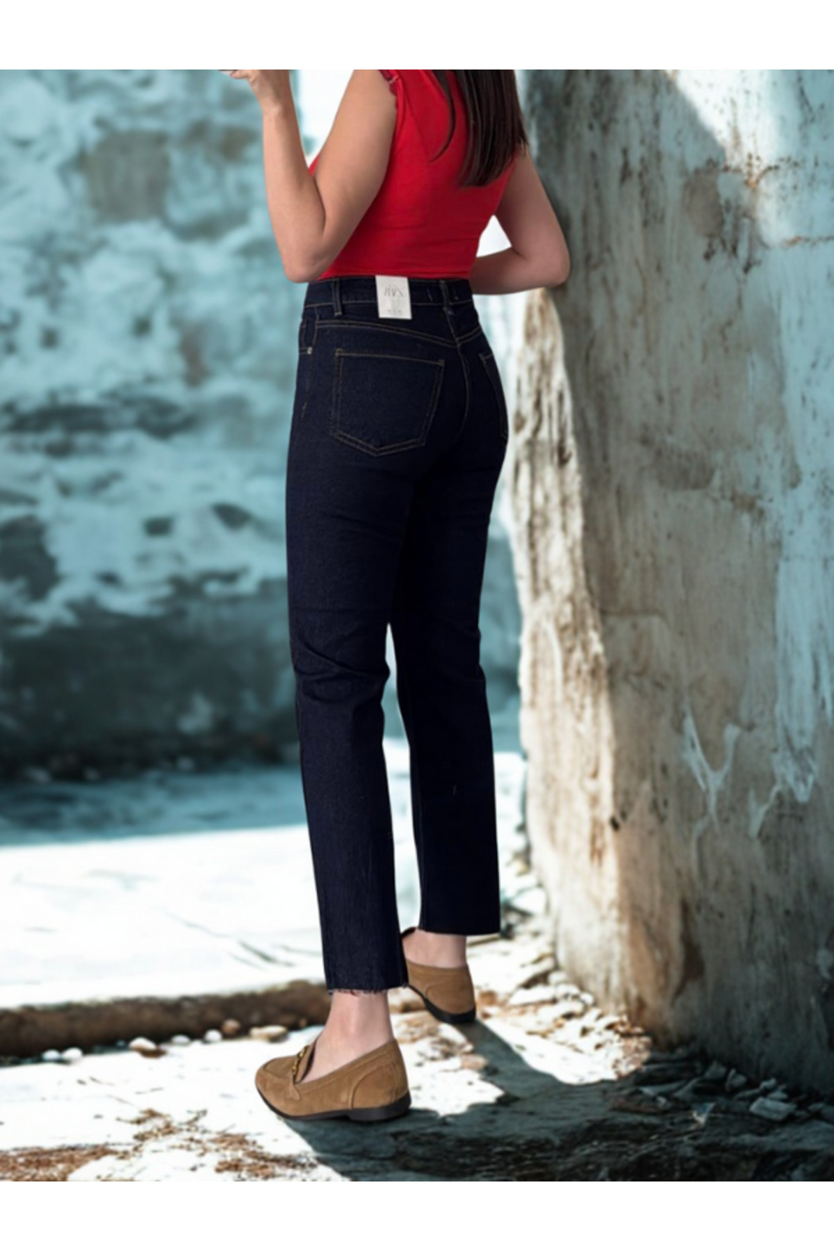 BEES JEANS  Julia Kadın Koyu Mavi Mom Boy Fit Straight Jean - Görsel 3