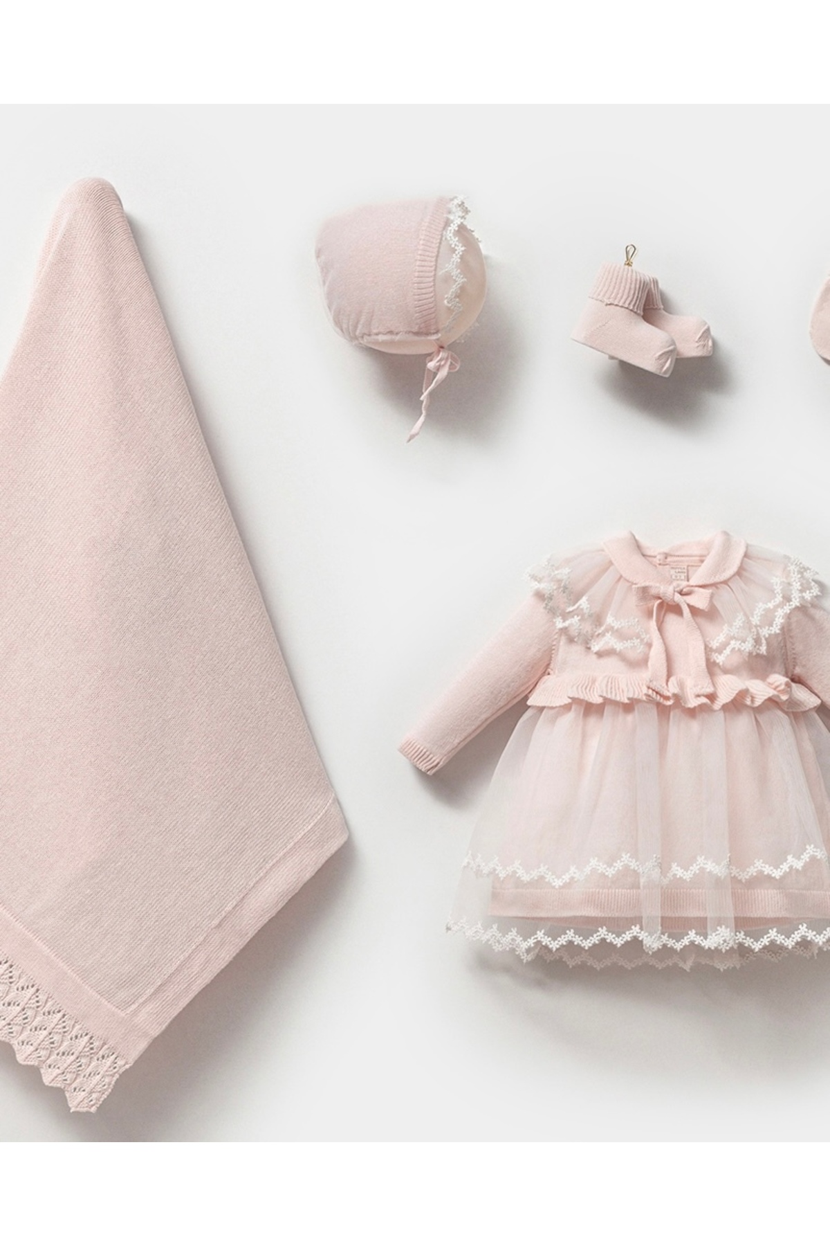 Mert Baby Countes 5'li Triko Organik Hastane Çıkış Seti Tül Detaylı %100 Pamuk Yenidoğan Kız Bebek fotoğrafı 4 (önizleme)