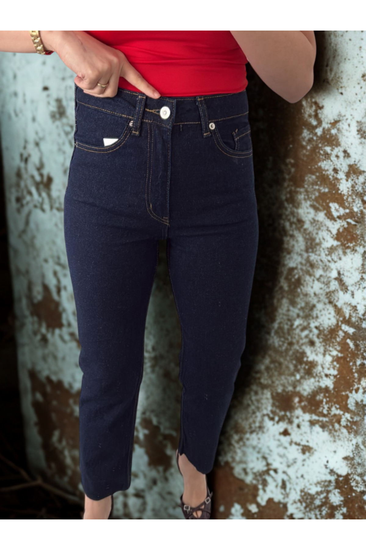 BEES JEANS  Julia Kadın Koyu Mavi Mom Boy Fit Straight Jean - Görsel 4