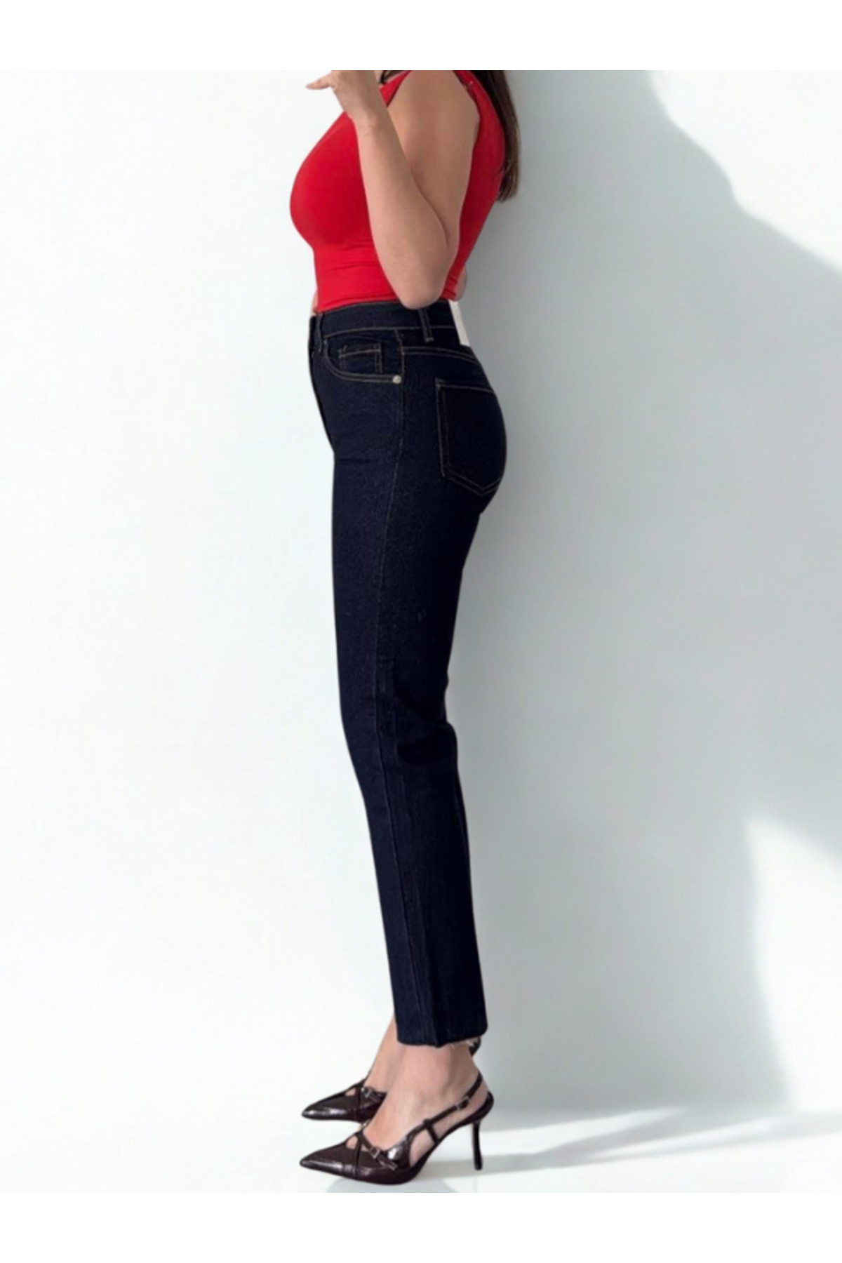 BEES JEANS  Julia Kadın Koyu Mavi Mom Boy Fit Straight Jean - Görsel 6