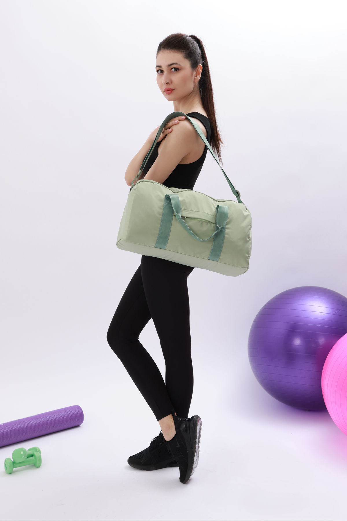 ICONE BAG Icone Paraşüt Kumaş Önü Cepli Unisex Spor Fitness Gym Çantası Antrasit Füme görsel 6