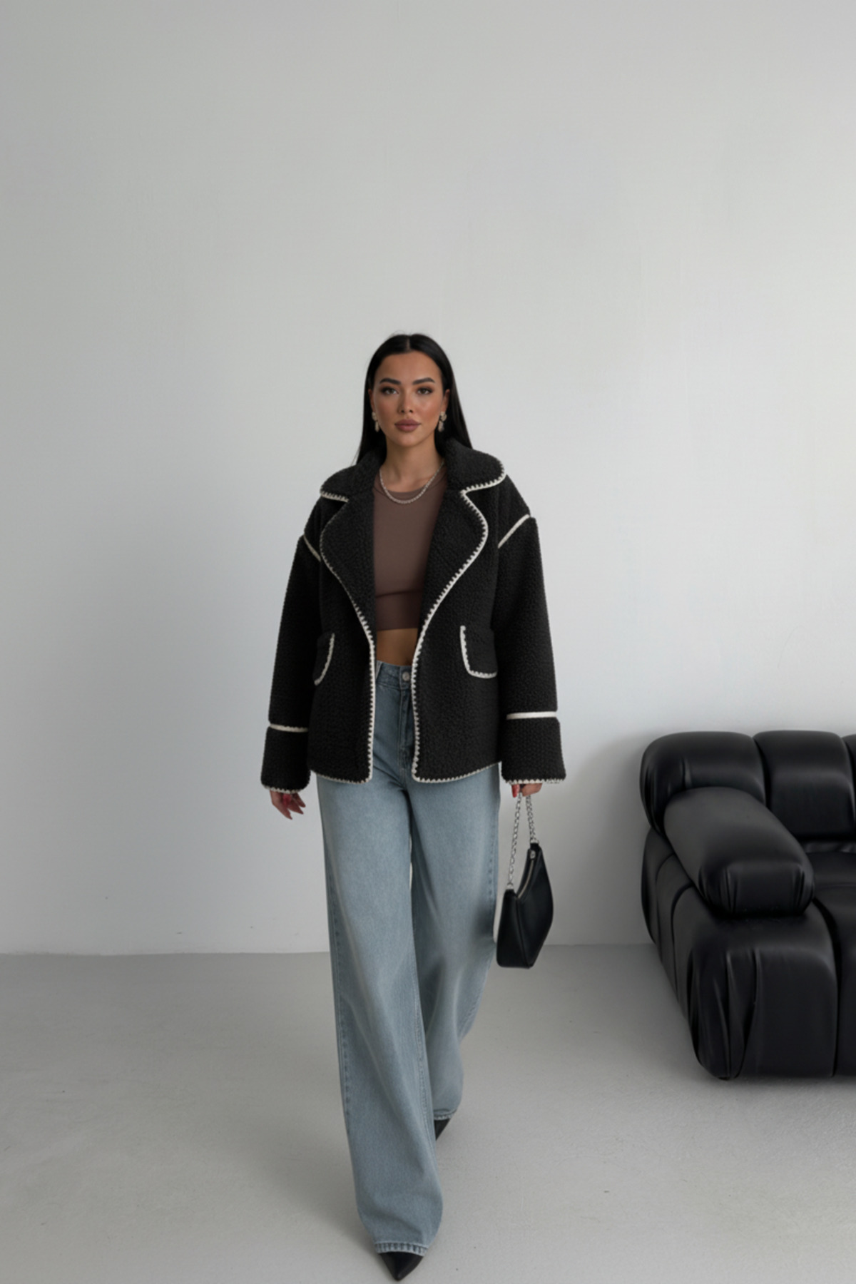 ALFUDO Moda Collection Valley Kadın Kruvaze Yaka Teddy Mont görsel 2