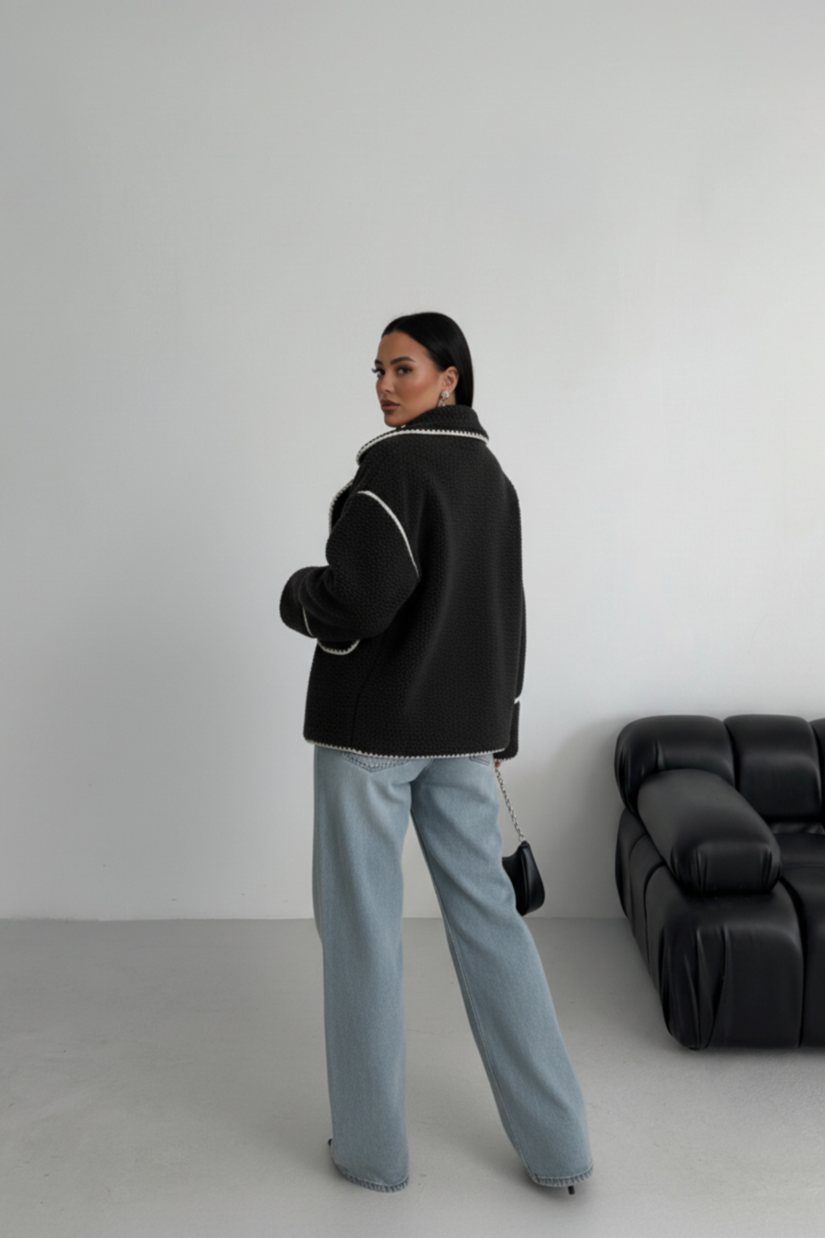 ALFUDO Moda Collection Valley Kadın Kruvaze Yaka Teddy Mont görsel 7