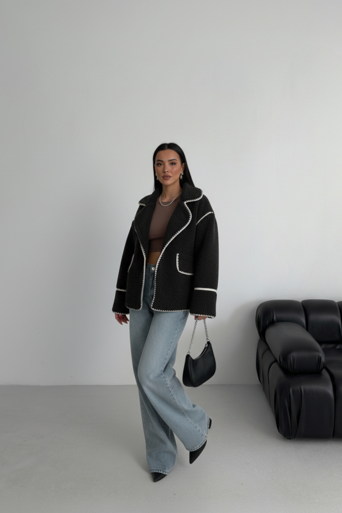 ALFUDO Moda Collection Valley Kadın Kruvaze Yaka Teddy Mont görsel 3