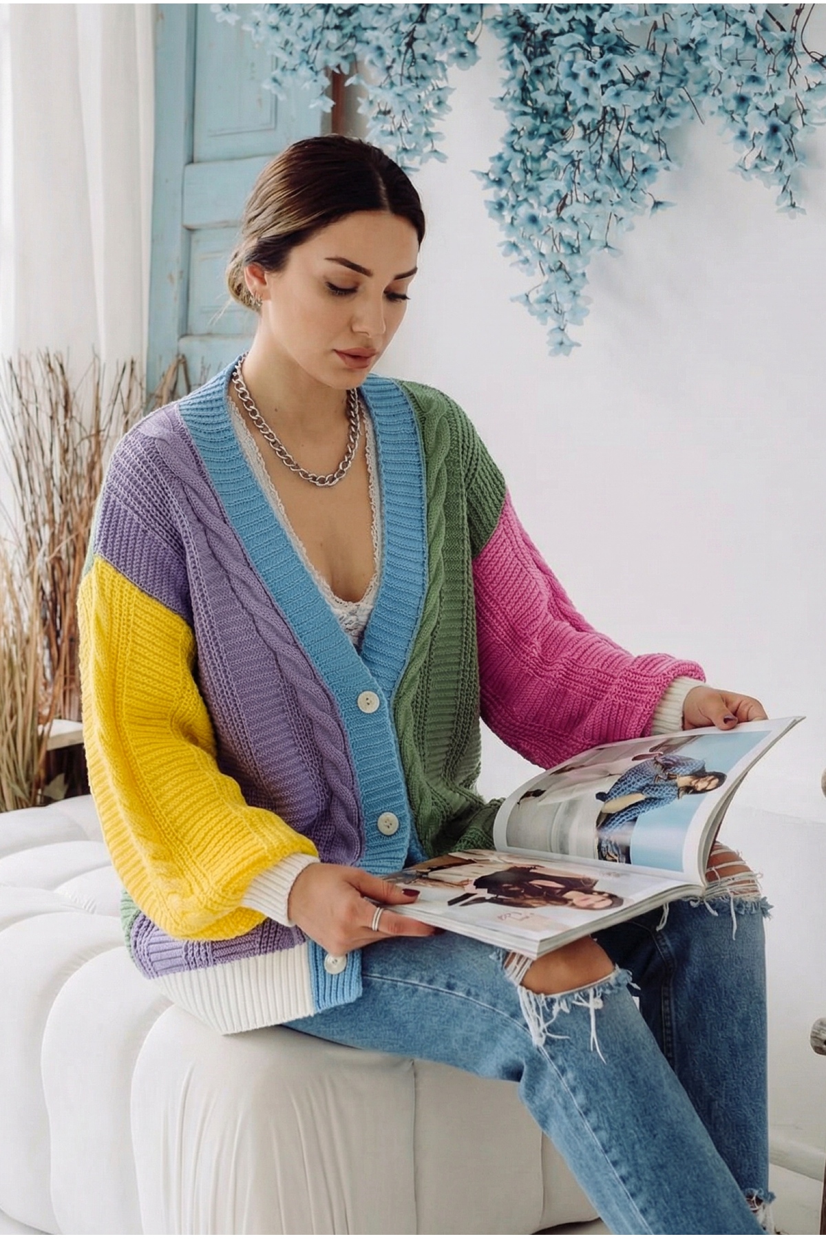 FEMELLE Çok Renkli Salaş Oversize Örme Triko Hırka - Standart