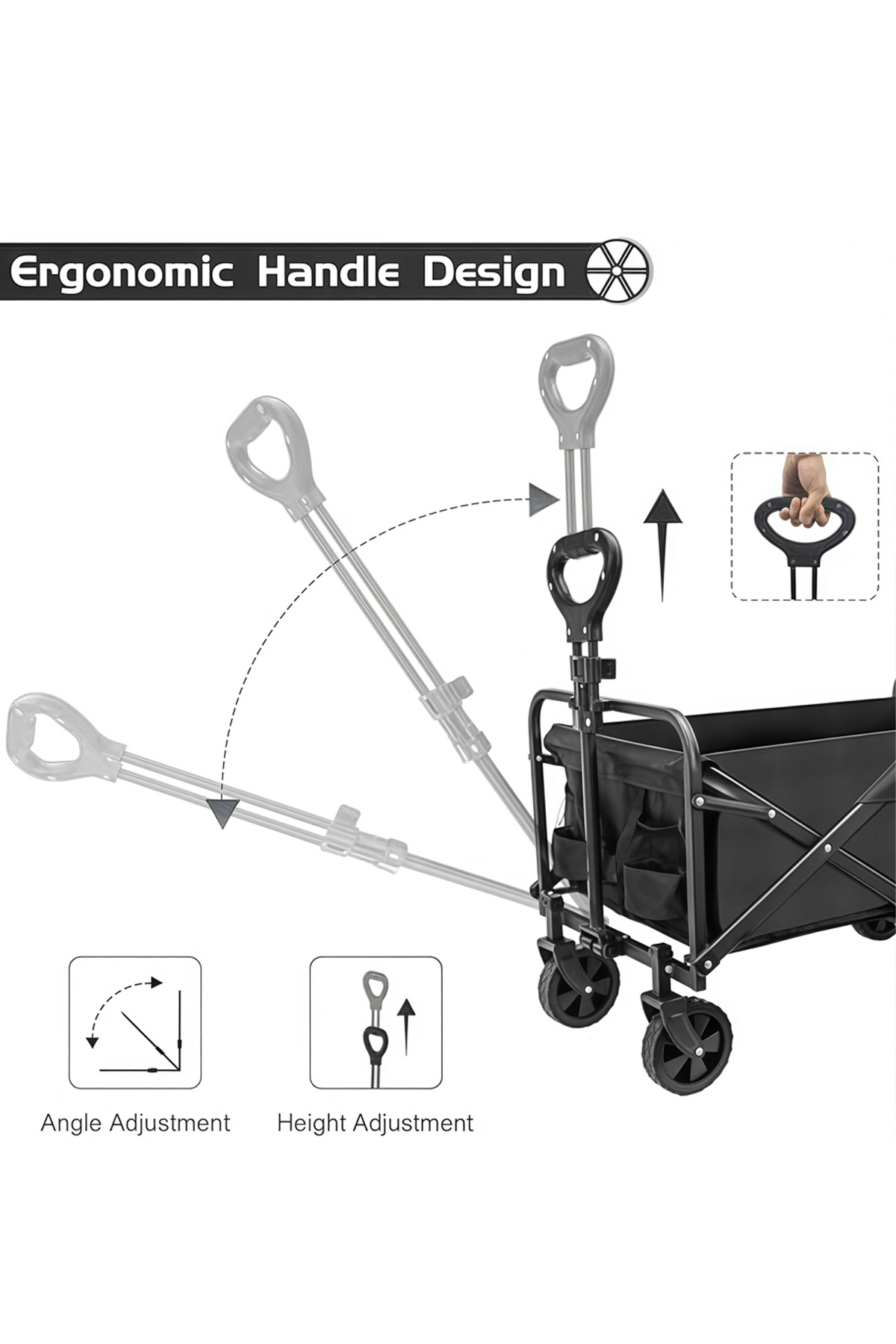 عربة تخييم قابلة للطي، ذات سعة كبيرة وعجلات متينة قابلة للفصل للرحلات والتخييم