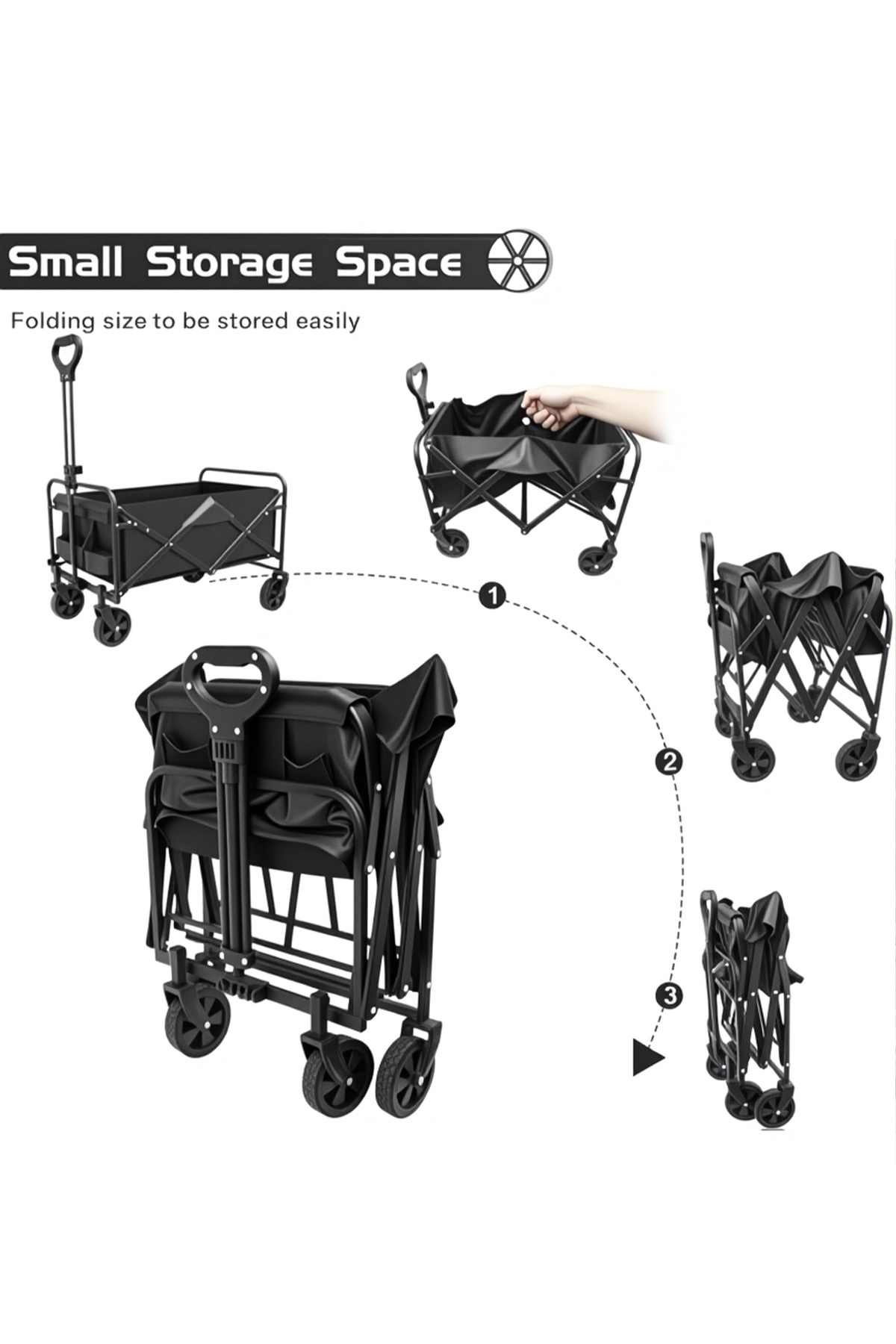 عربة تخييم قابلة للطي، ذات سعة كبيرة وعجلات متينة قابلة للفصل للرحلات والتخييم