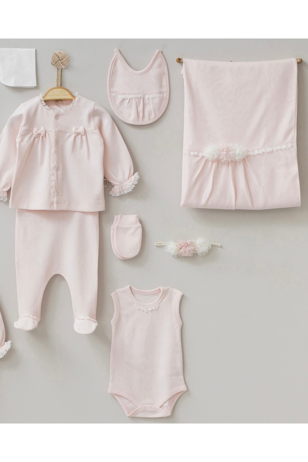 Mert Baby Mathilda 10'lu Organik Hastane Çıkış Seti Pembe %100 Pamuk Yenidoğan Kız Bebek fotoğrafı 7 (önizleme)