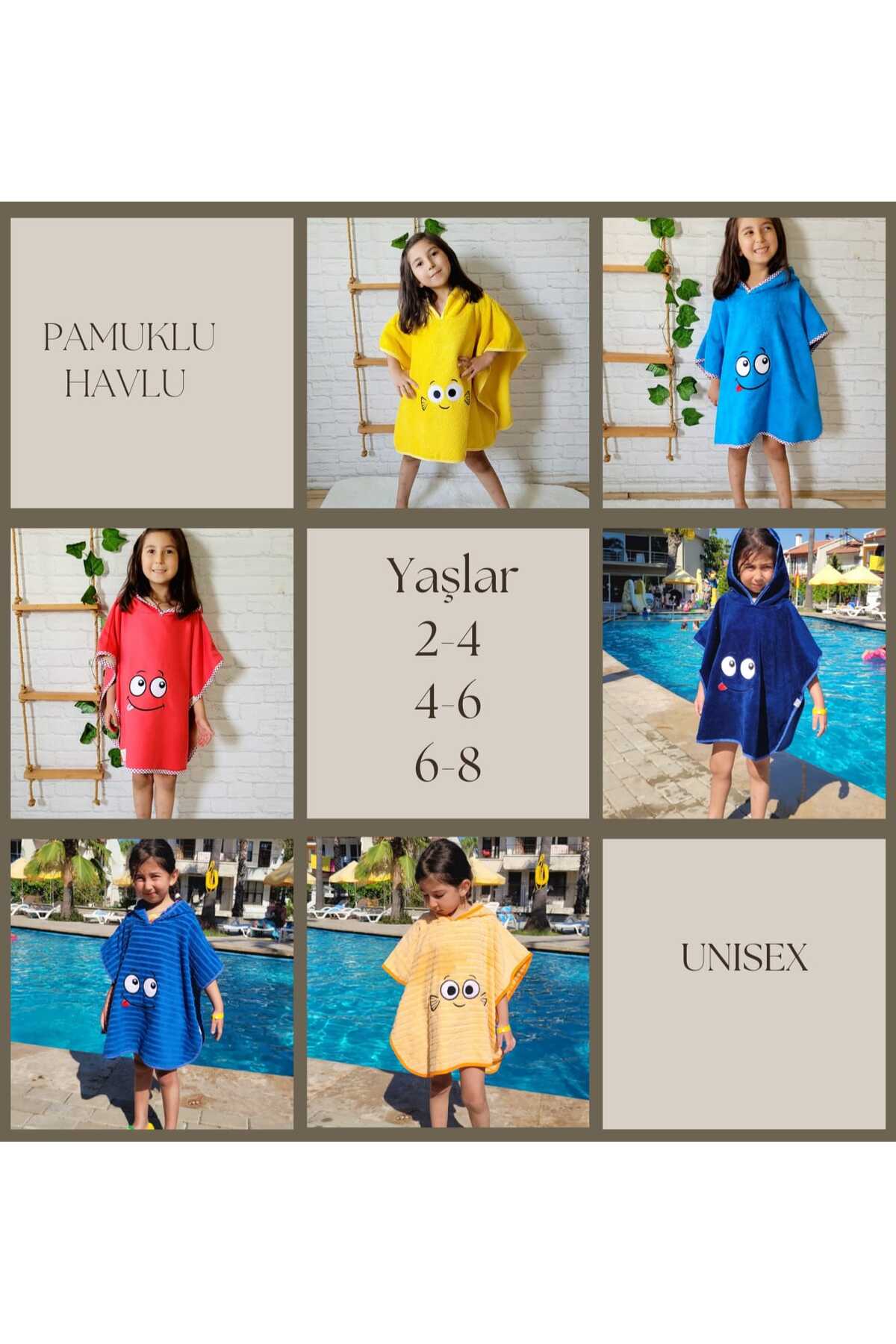PAMUK HANIM Pamuklu yumuşacık Havlu Kız-erkek Çocuk Deniz Plaj, Havuz, banyo Kapşonlu Panço SARI /GÖZ fotoğrafı 4 (önizleme)