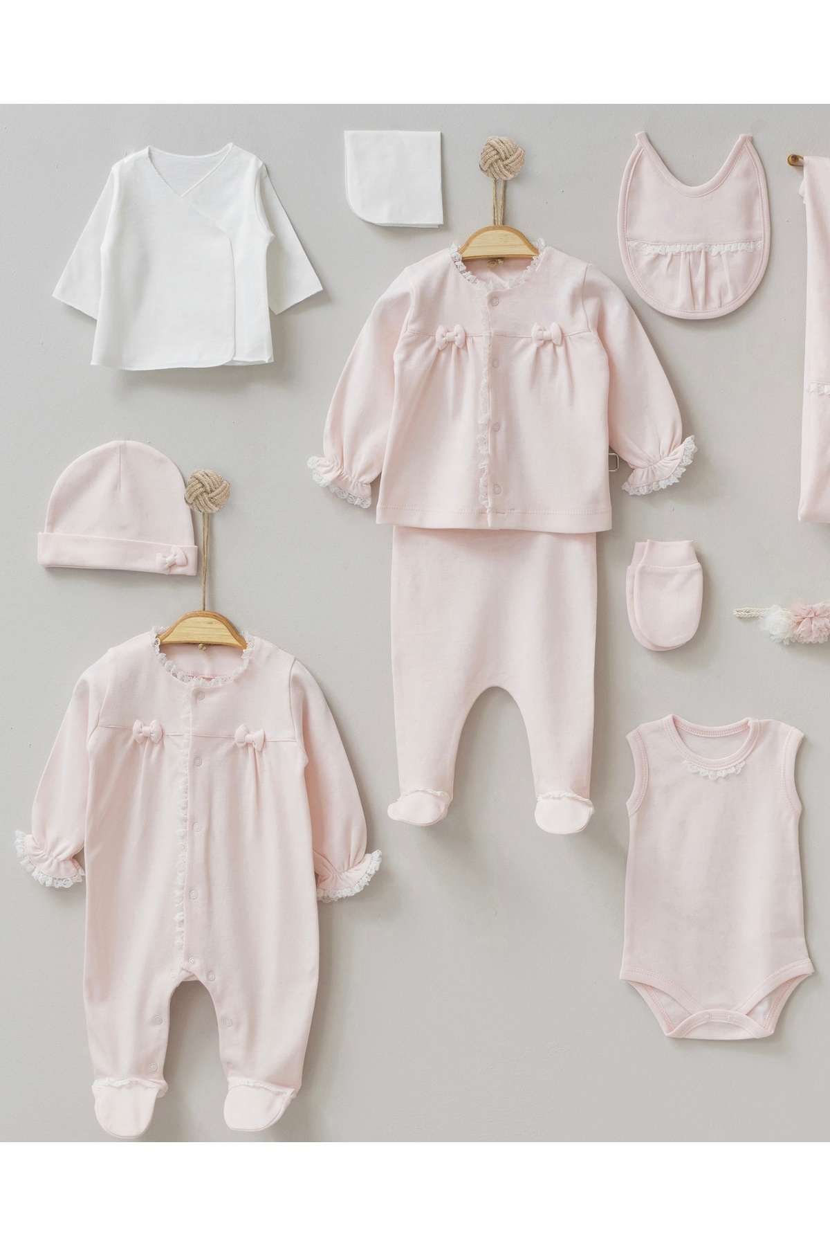 Mert Baby Mathilda 10'lu Organik Hastane Çıkış Seti Pembe %100 Pamuk Yenidoğan Kız Bebek fotoğrafı 6 (önizleme)